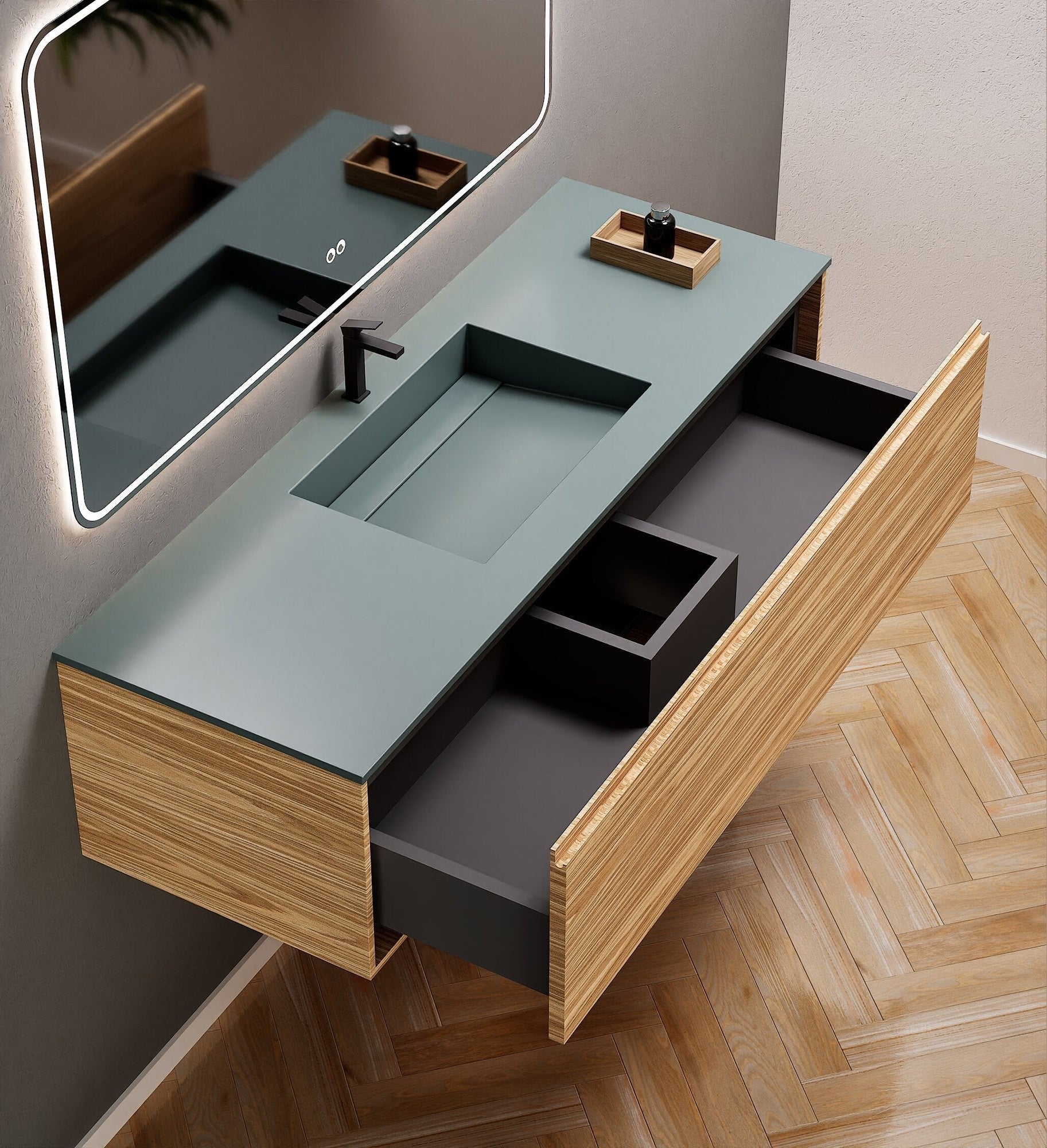 Aurora Frame – Corian® Basin with 1 Drawer Vanity - ROVALUX