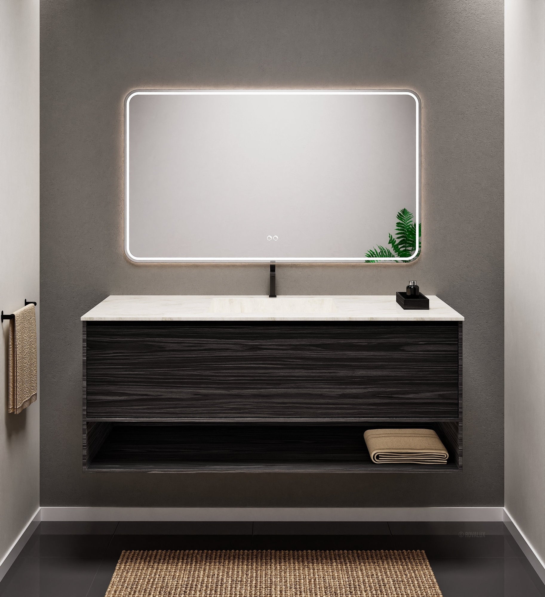 Aurora Frame – Corian® Basin with 1 Drawer and Bottom Shelf - ROVALUX
