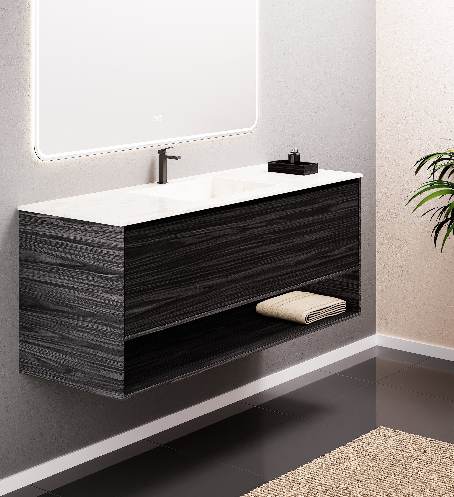 Aurora Frame – Corian® Basin with 1 Drawer and Bottom Shelf - ROVALUX