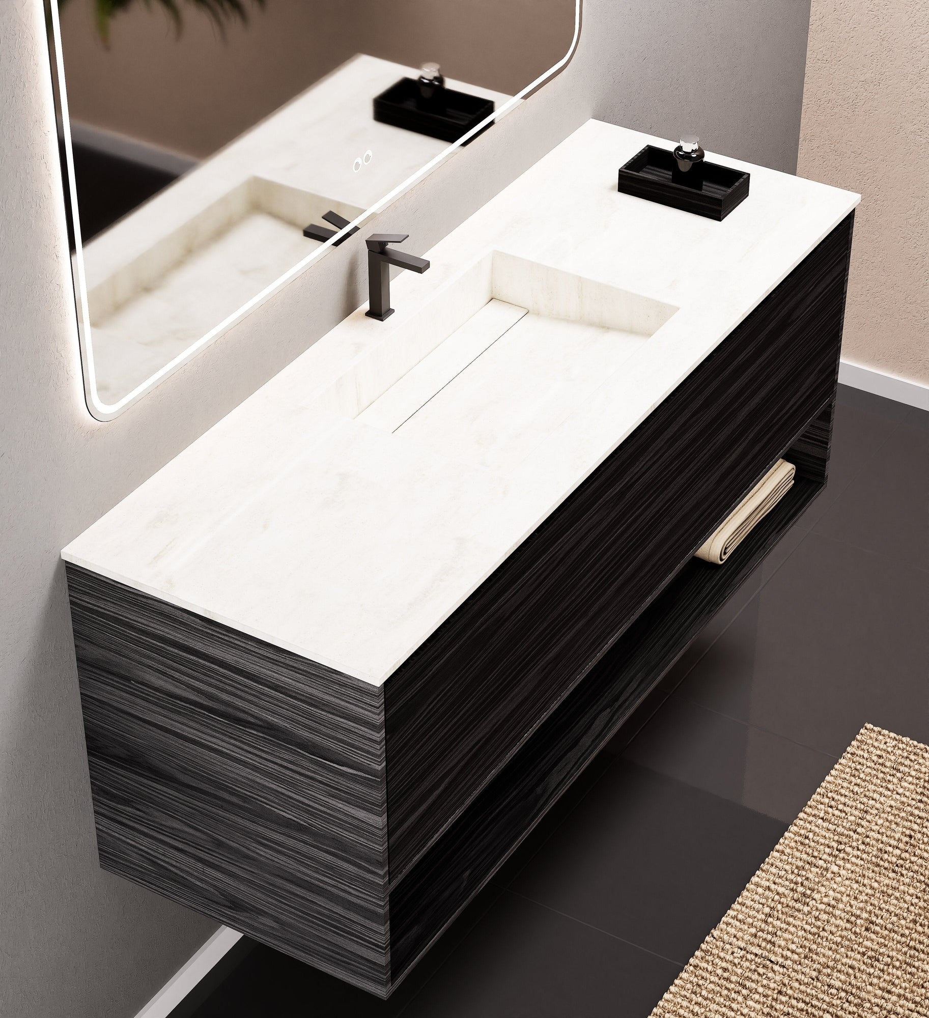 Aurora Frame – Corian® Basin with 1 Drawer and Bottom Shelf - ROVALUX