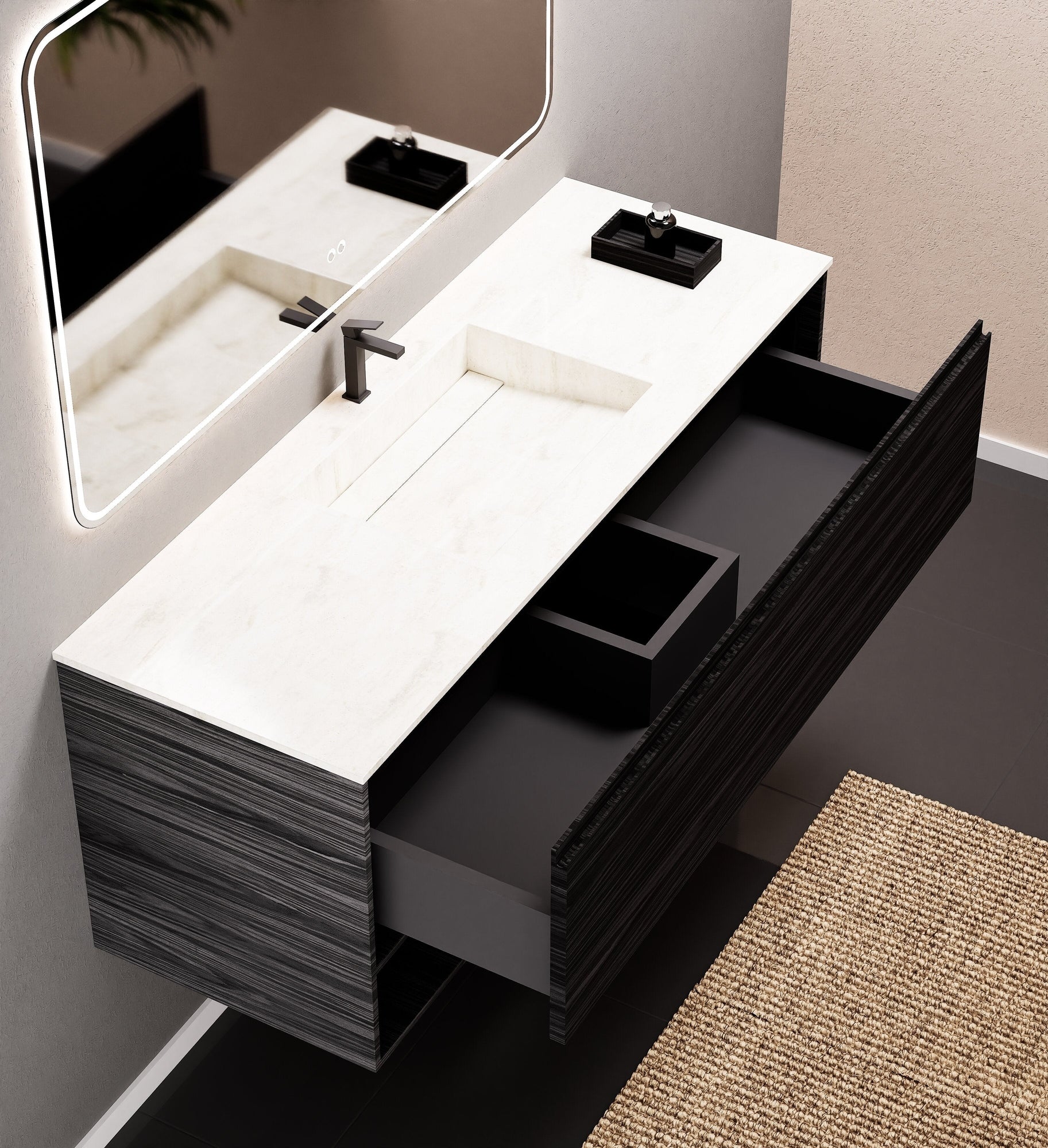 Aurora Frame – Corian® Basin with 1 Drawer and Bottom Shelf - ROVALUX