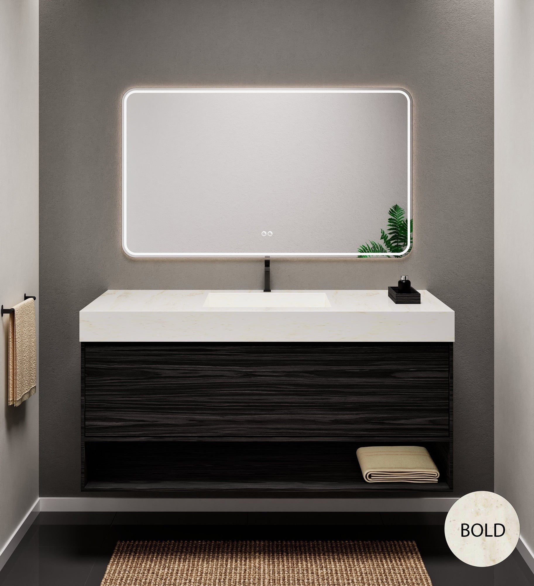 Aurora Frame – Corian® Basin with 1 Drawer and Bottom Shelf - ROVALUX