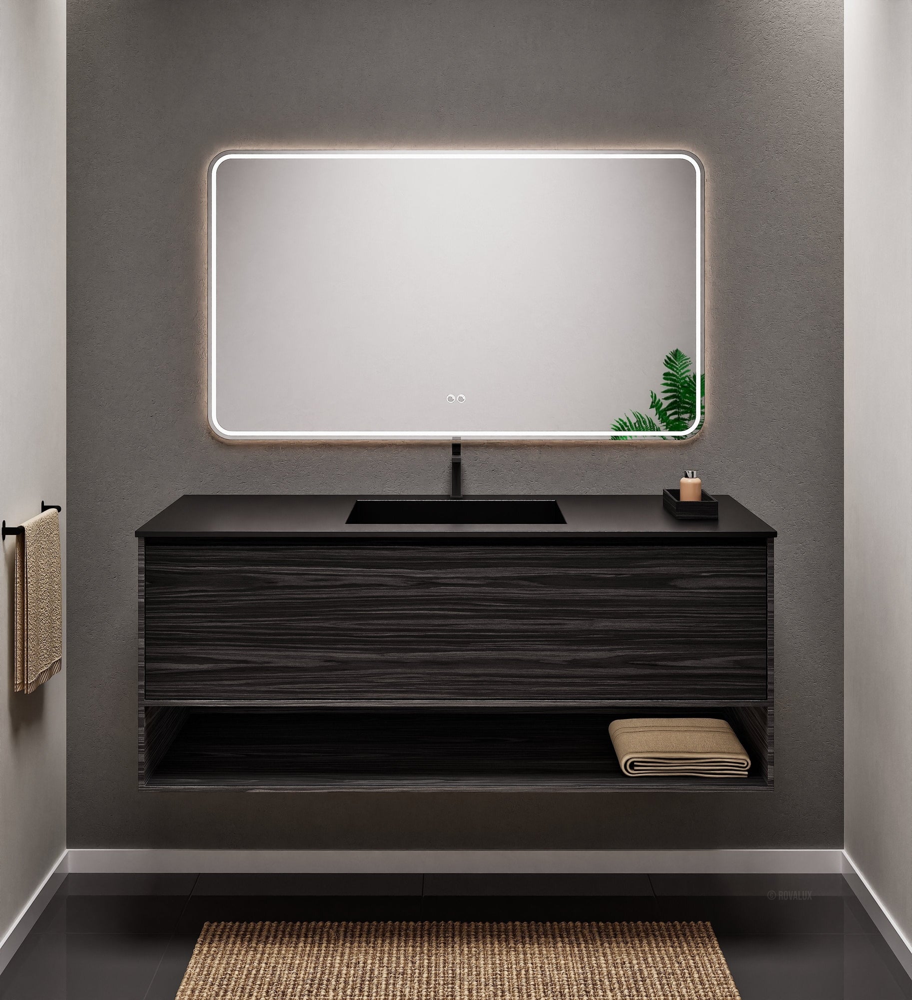 Aurora Frame – Corian® Basin with 1 Drawer and Bottom Shelf - ROVALUX