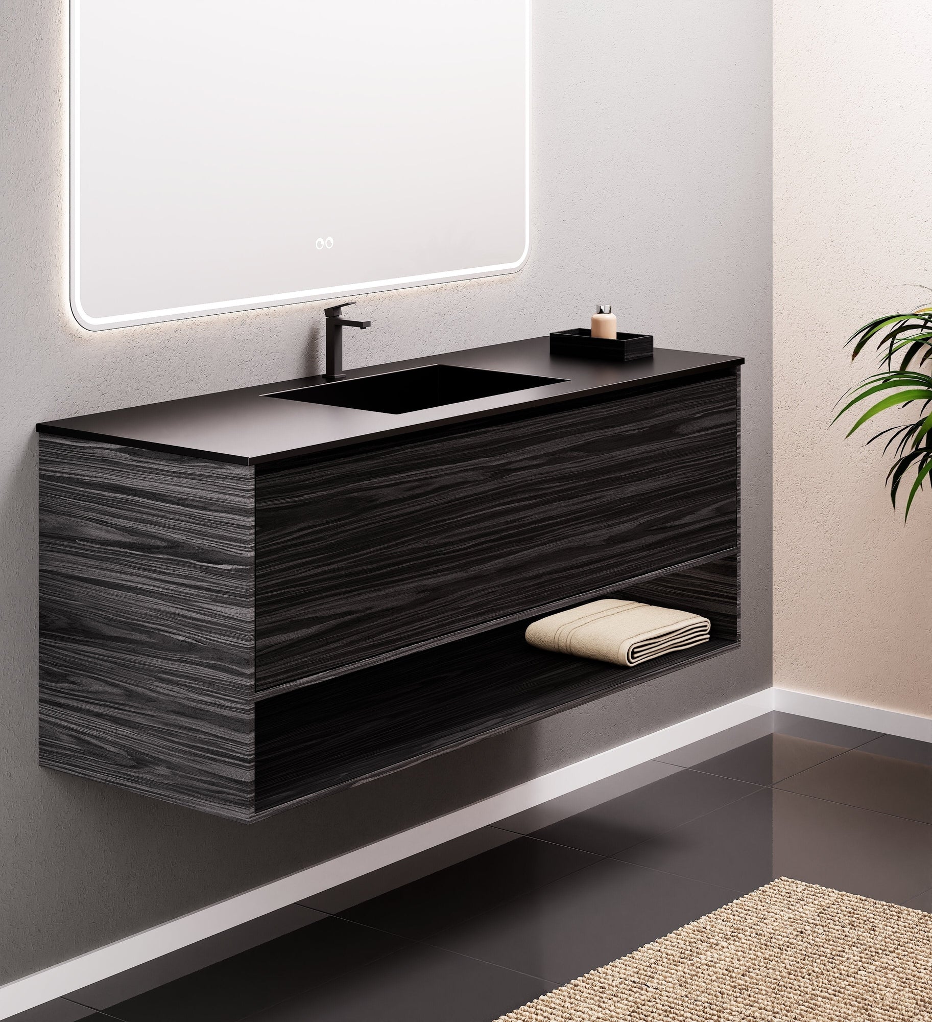 Aurora Frame – Corian® Basin with 1 Drawer and Bottom Shelf - ROVALUX