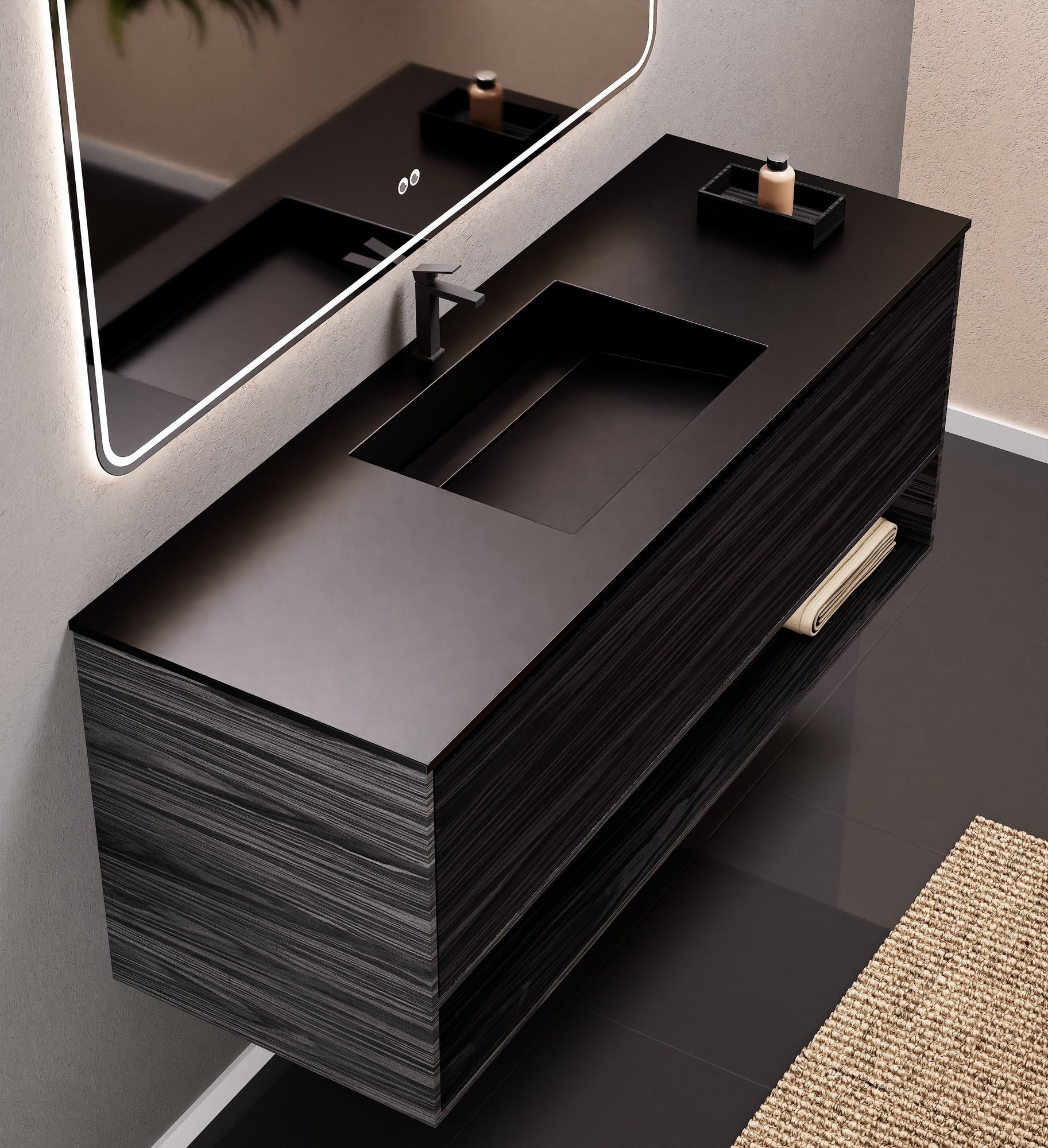 Aurora Frame – Corian® Basin with 1 Drawer and Bottom Shelf - ROVALUX