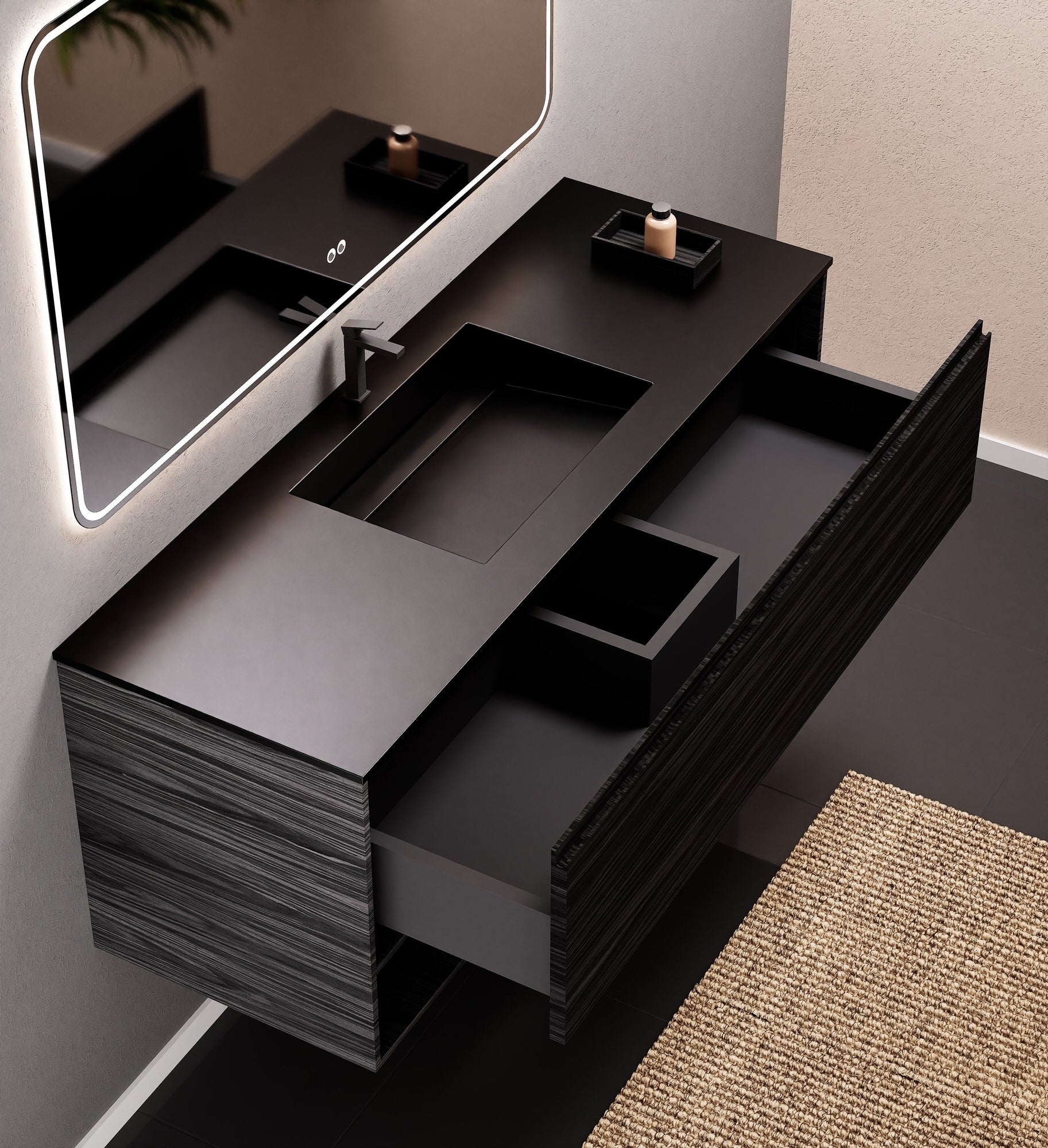 Aurora Frame – Corian® Basin with 1 Drawer and Bottom Shelf - ROVALUX
