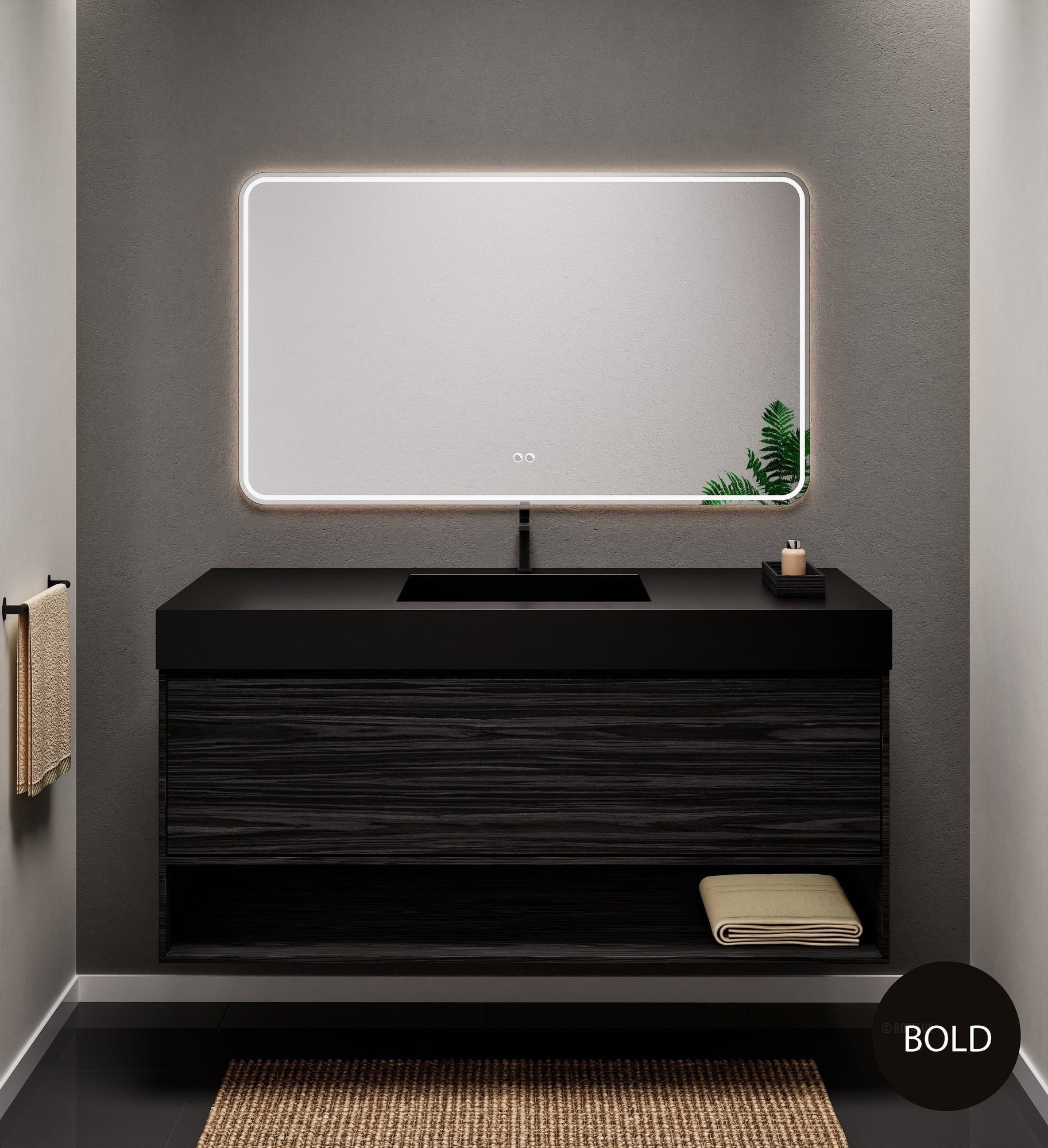 Aurora Frame – Corian® Basin with 1 Drawer and Bottom Shelf - ROVALUX