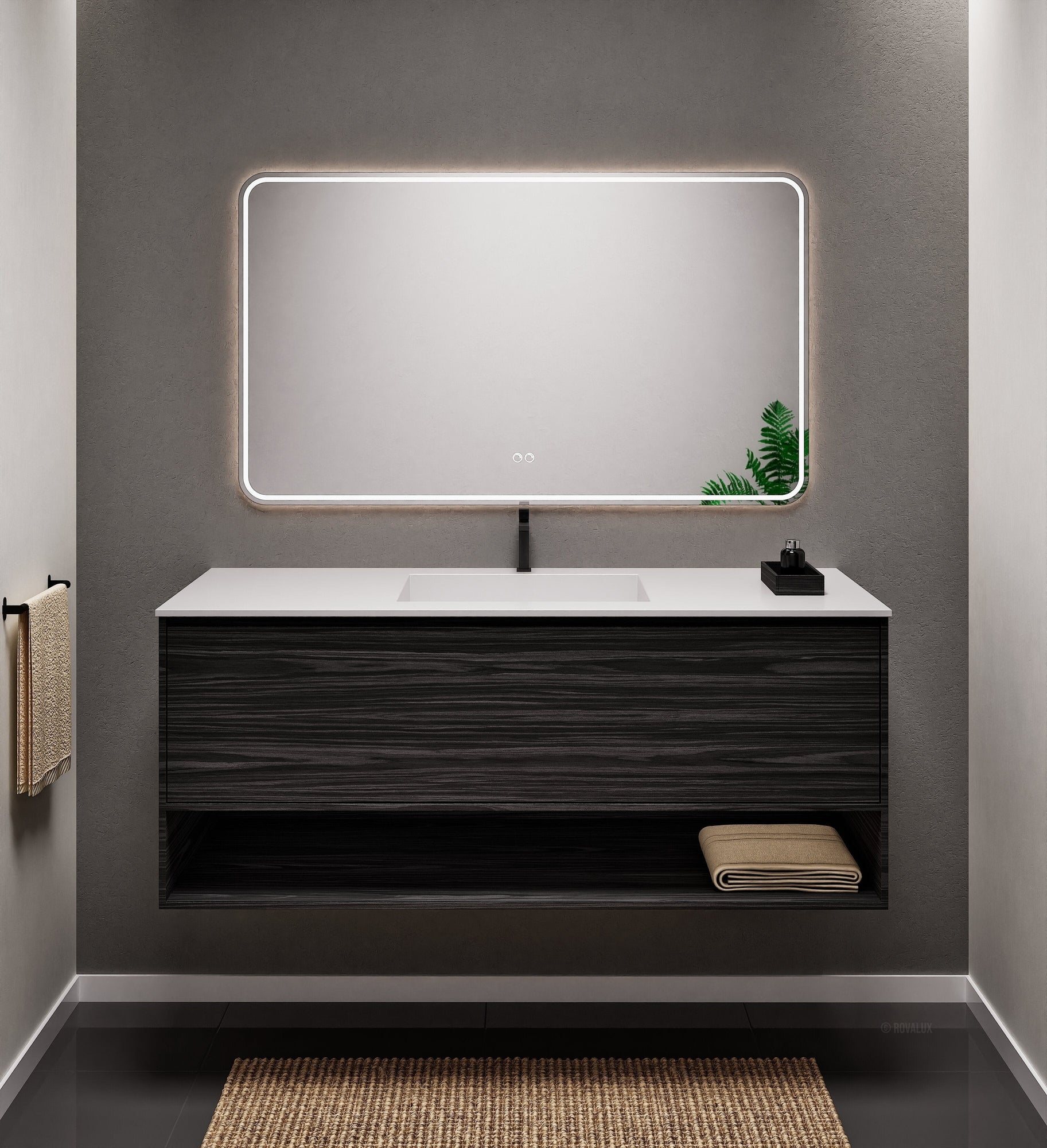 Aurora Frame – Corian® Basin with 1 Drawer and Bottom Shelf - ROVALUX