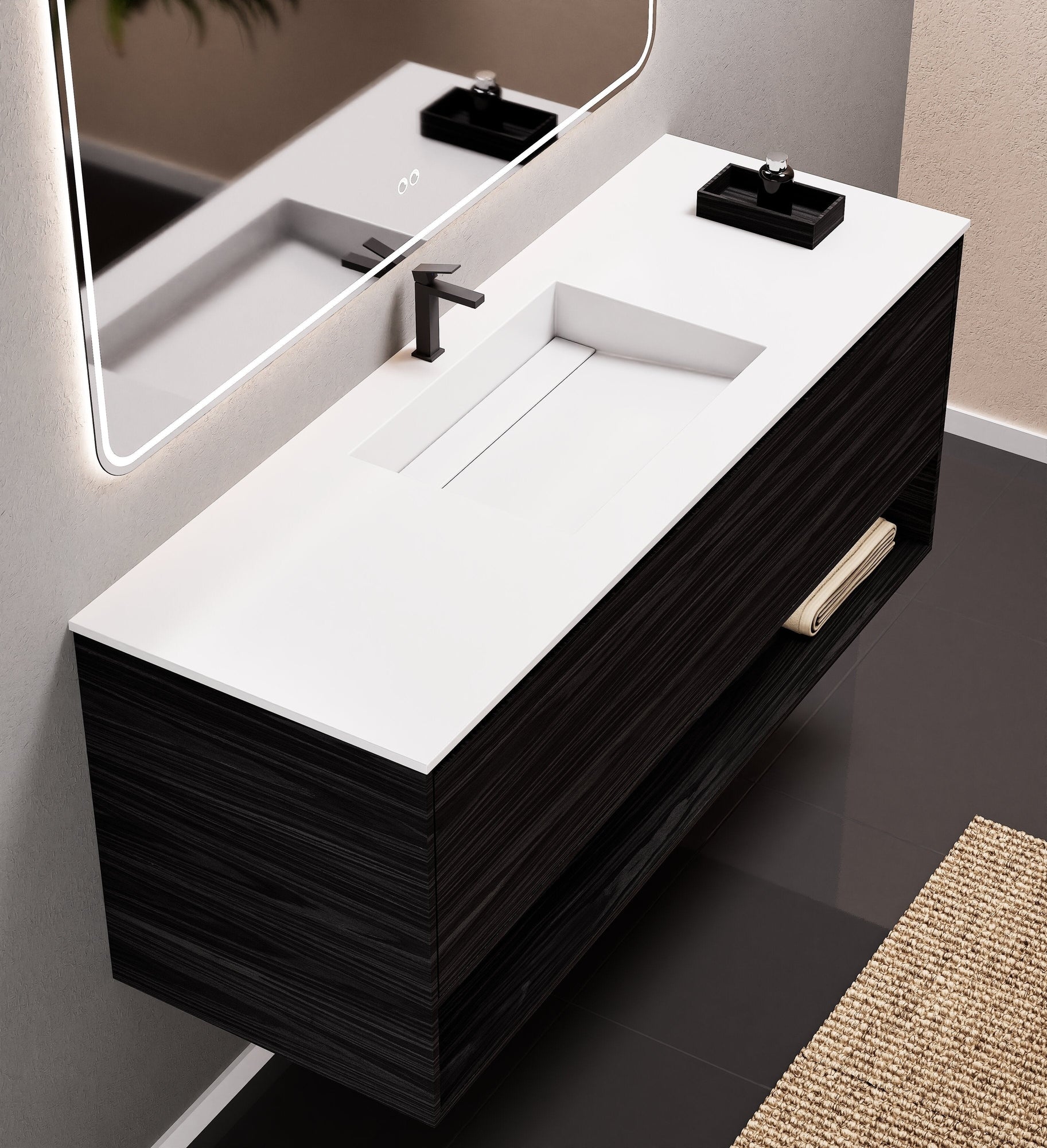 Aurora Frame – Corian® Basin with 1 Drawer and Bottom Shelf - ROVALUX