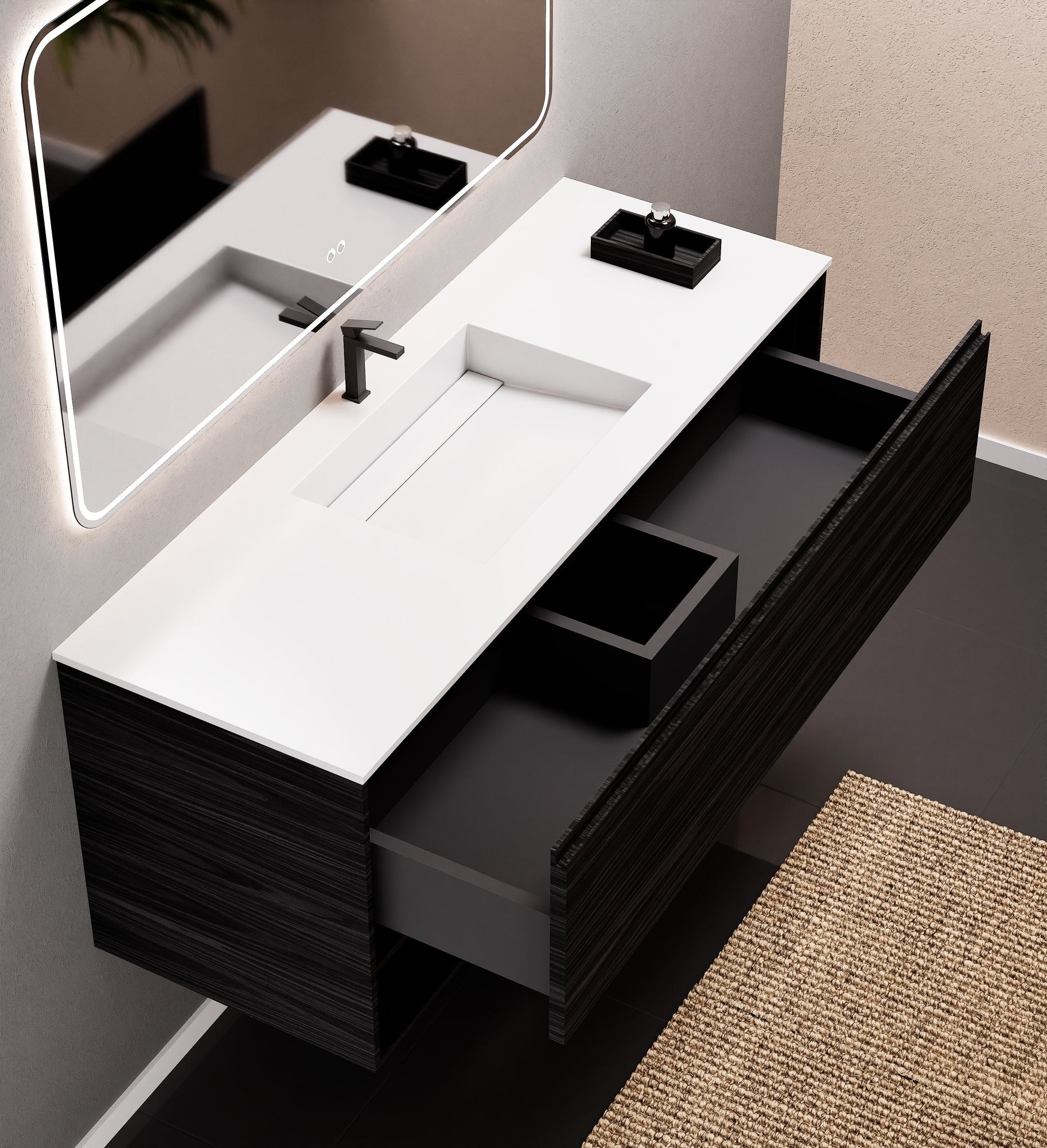 Aurora Frame – Corian® Basin with 1 Drawer and Bottom Shelf - ROVALUX