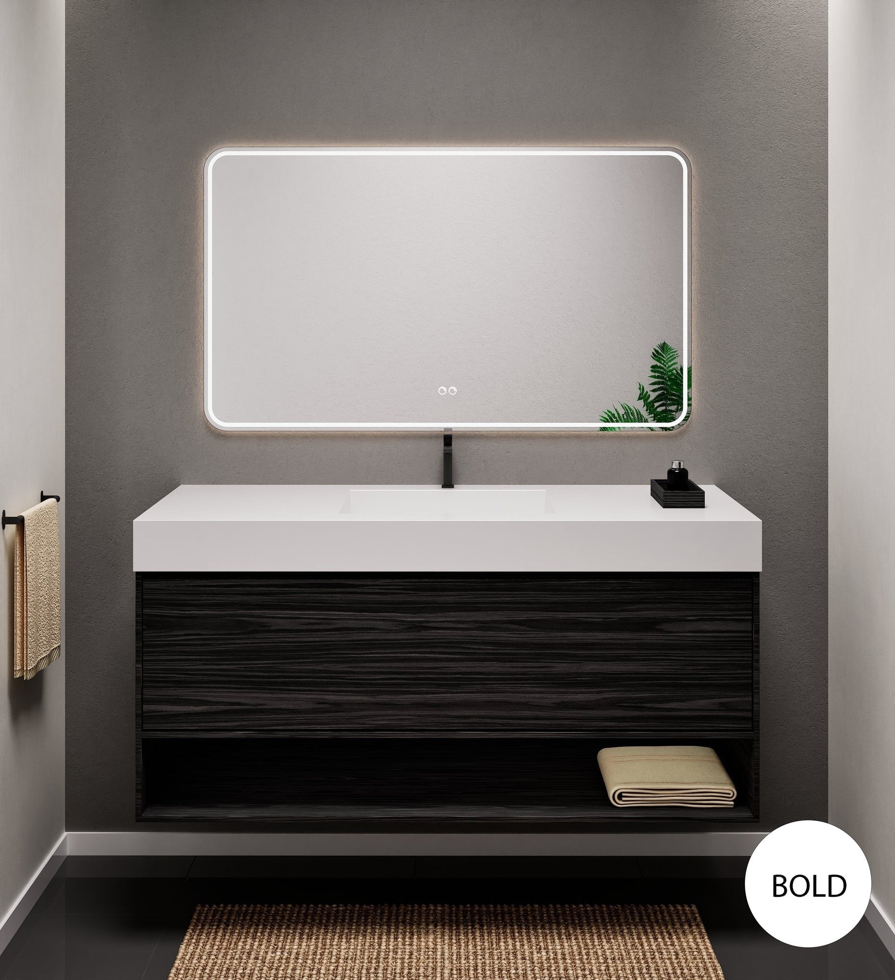 Aurora Frame – Corian® Basin with 1 Drawer and Bottom Shelf - ROVALUX