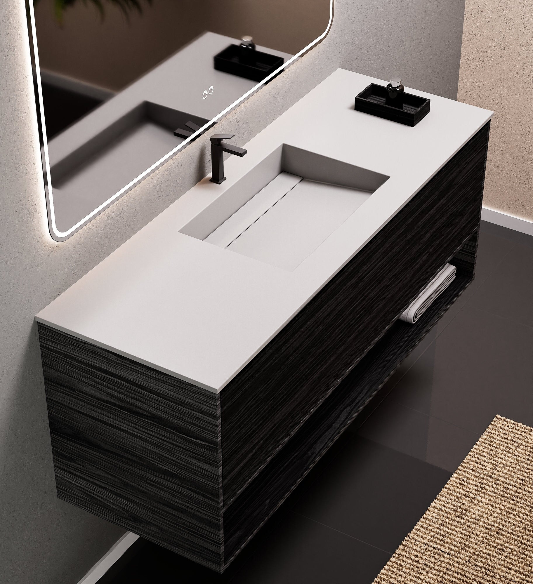 Aurora Frame – Corian® Basin with 1 Drawer and Bottom Shelf - ROVALUX