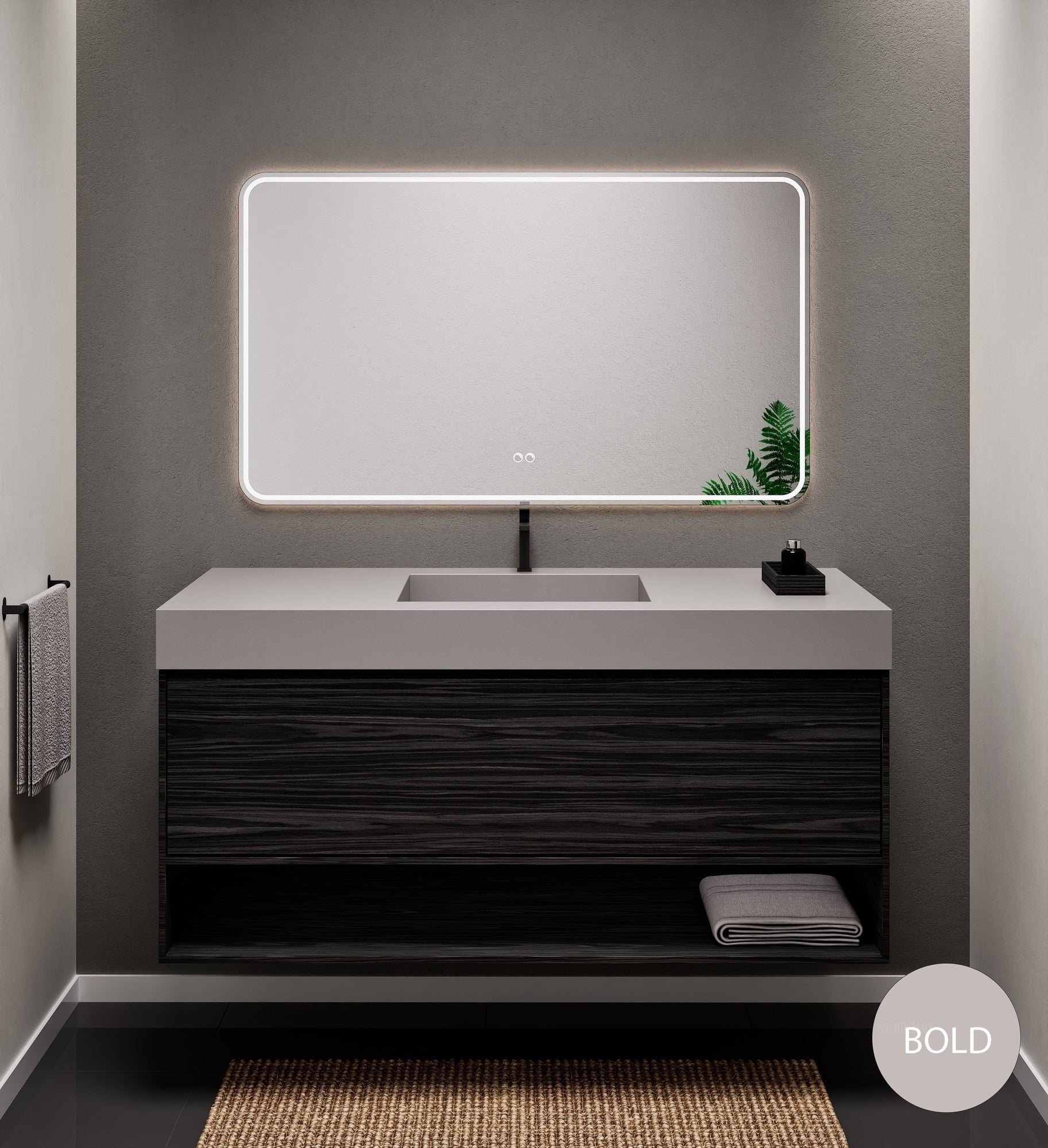 Aurora Frame – Corian® Basin with 1 Drawer and Bottom Shelf - ROVALUX