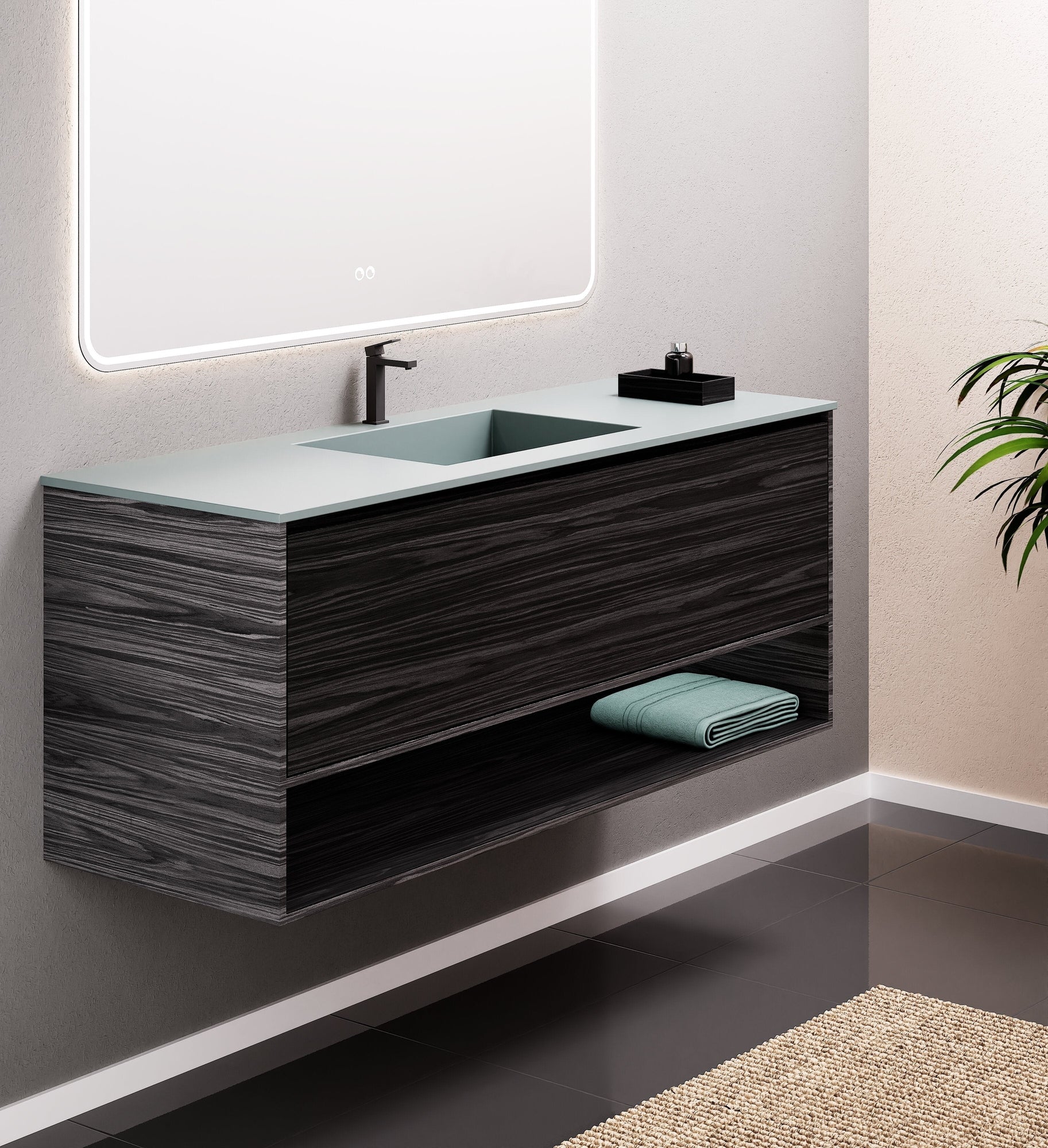 Aurora Frame – Corian® Basin with 1 Drawer and Bottom Shelf - ROVALUX