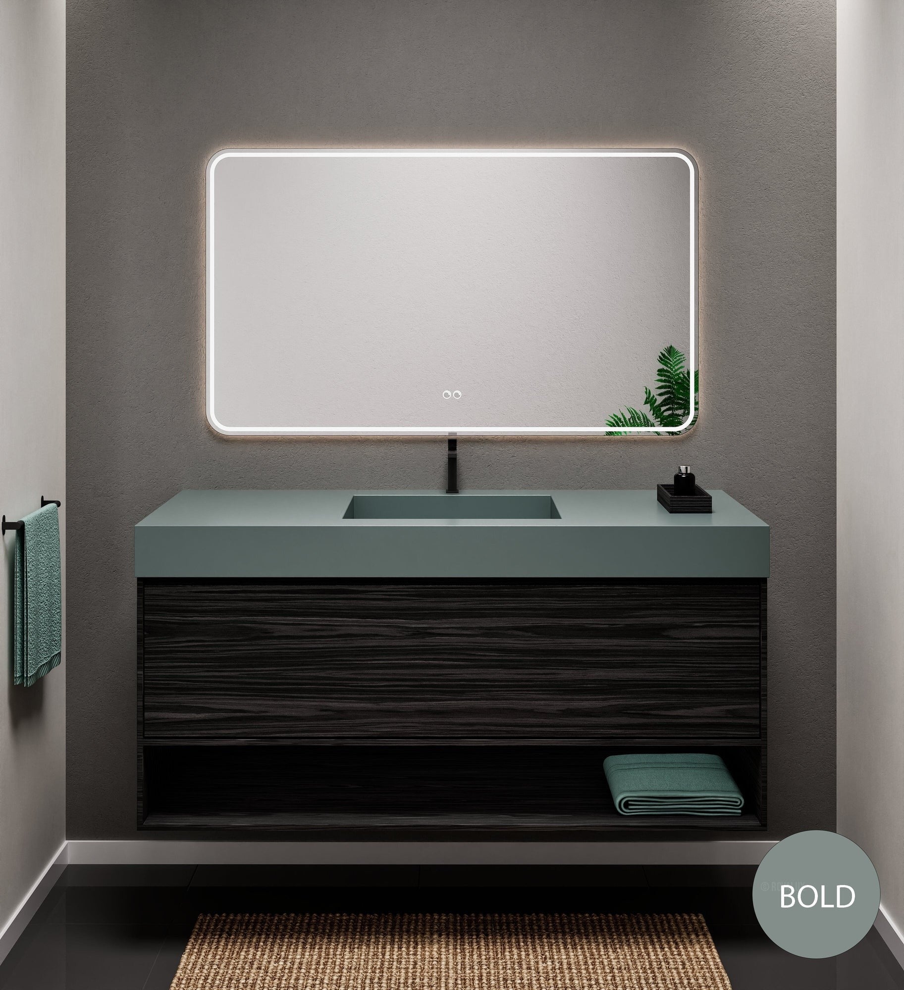 Aurora Frame – Corian® Basin with 1 Drawer and Bottom Shelf - ROVALUX