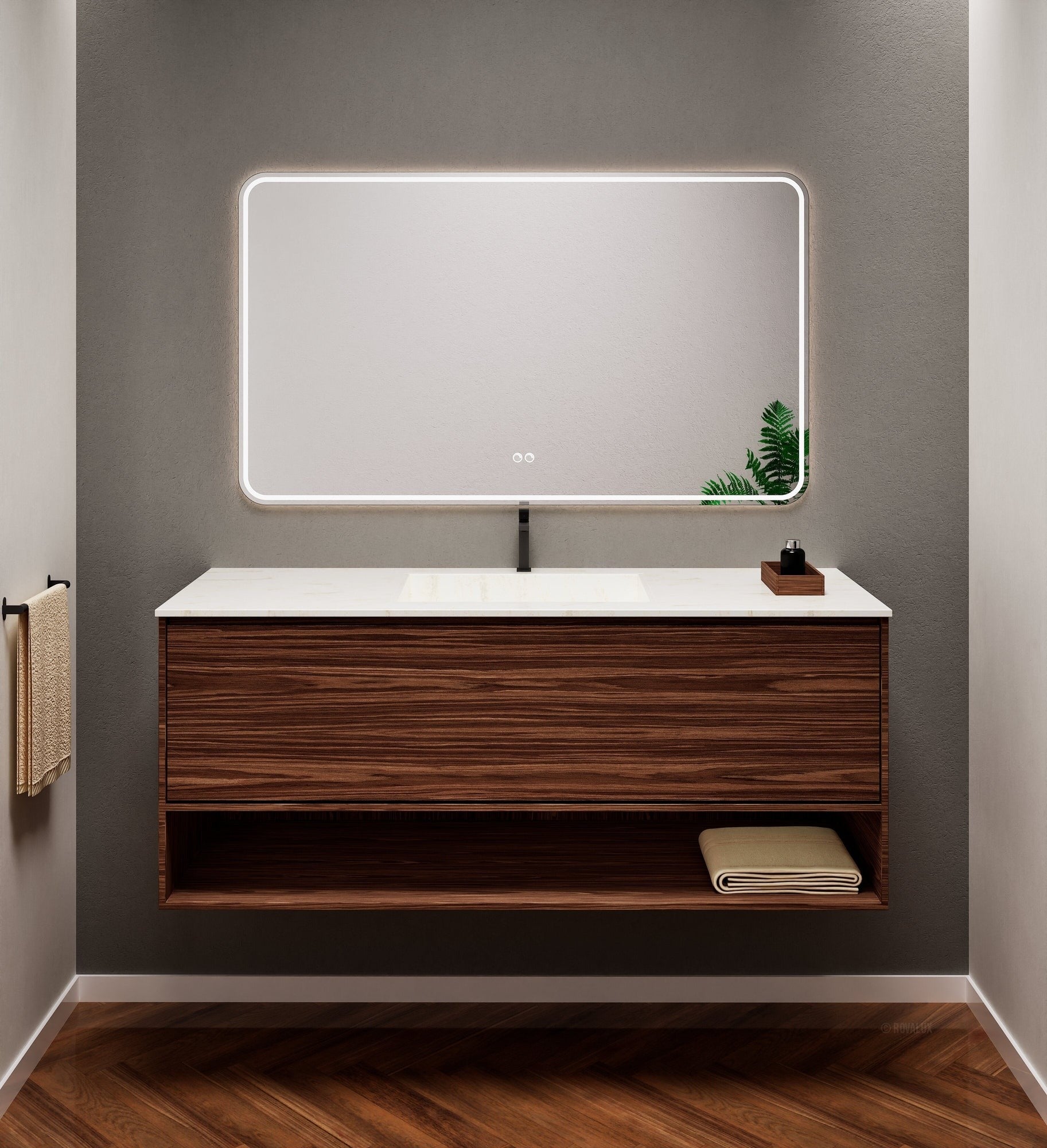 Aurora Frame – Corian® Basin with 1 Drawer and Bottom Shelf - ROVALUX