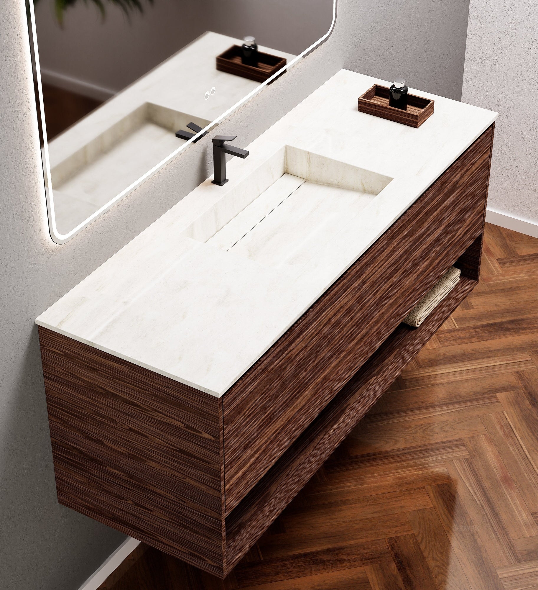 Aurora Frame – Corian® Basin with 1 Drawer and Bottom Shelf - ROVALUX