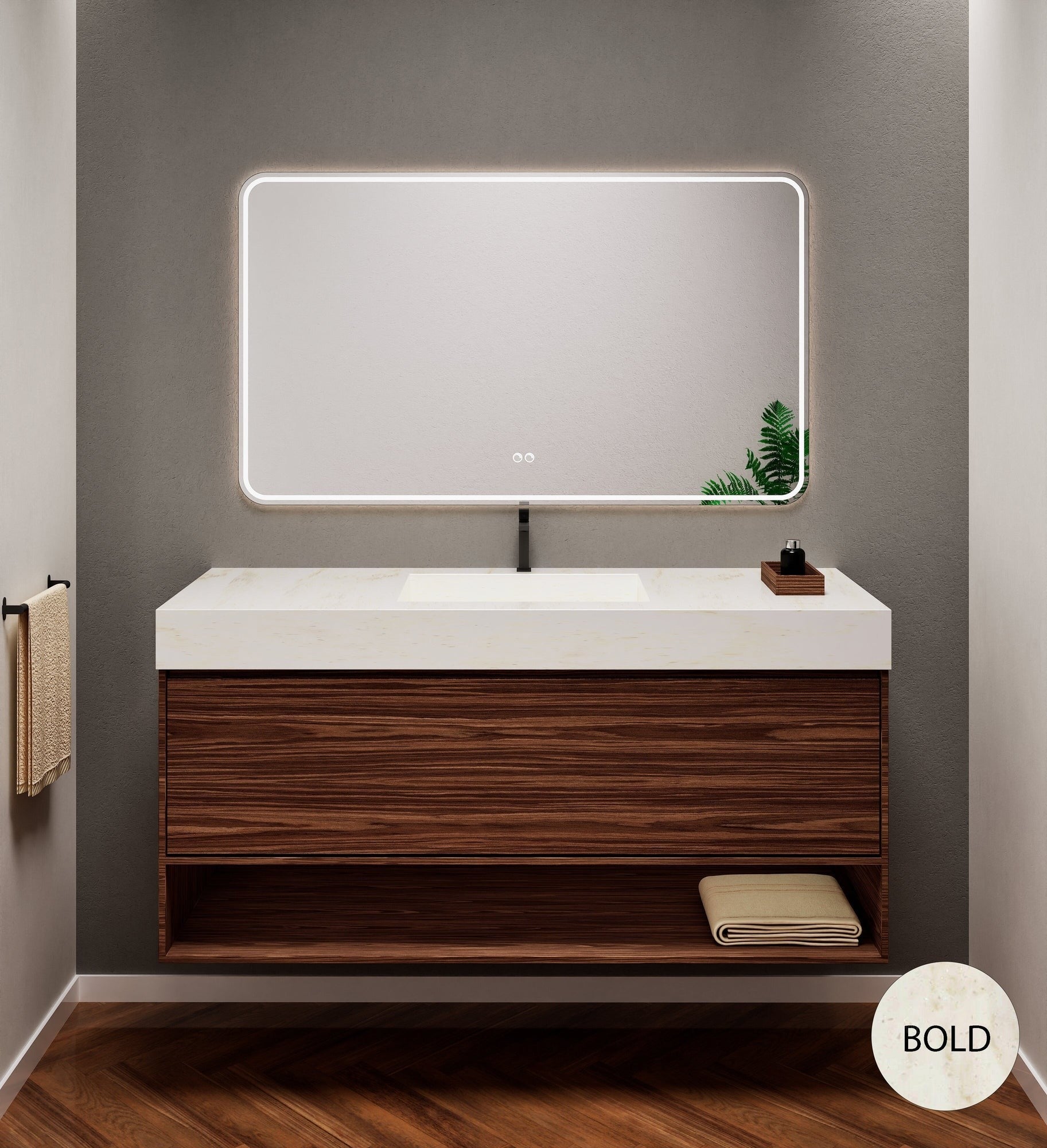Aurora Frame – Corian® Basin with 1 Drawer and Bottom Shelf - ROVALUX
