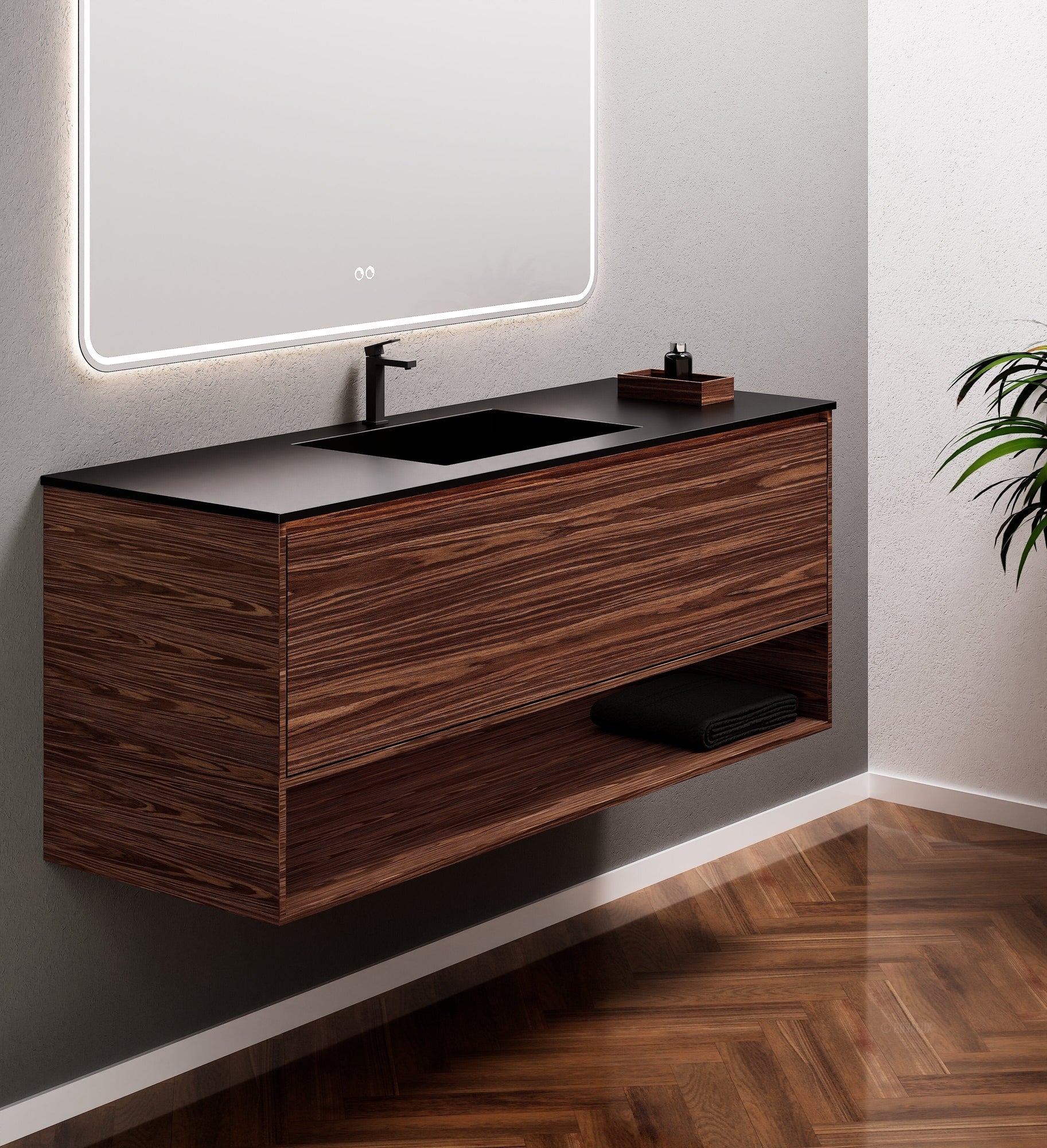 Aurora Frame – Corian® Basin with 1 Drawer and Bottom Shelf - ROVALUX