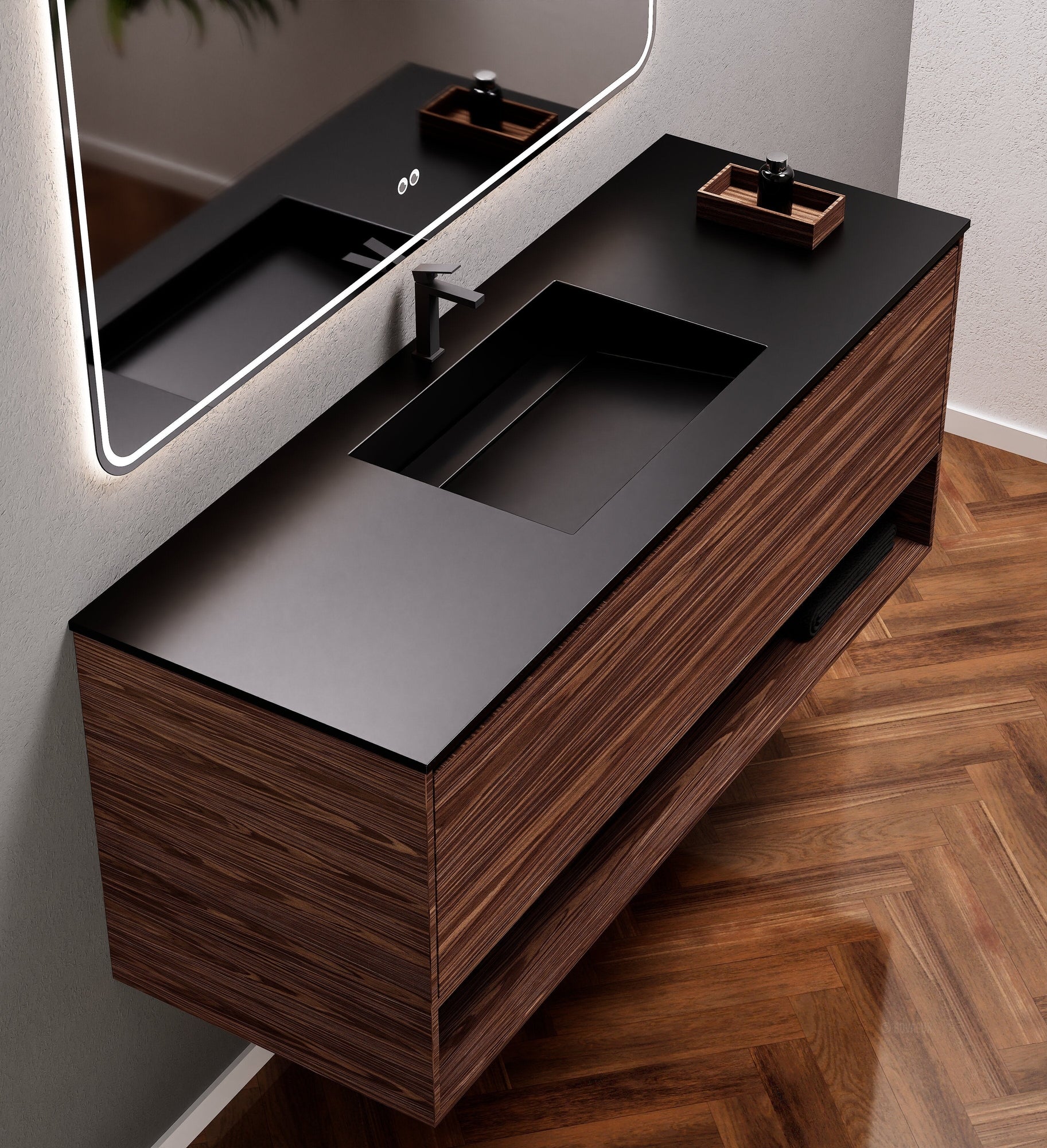 Aurora Frame – Corian® Basin with 1 Drawer and Bottom Shelf - ROVALUX