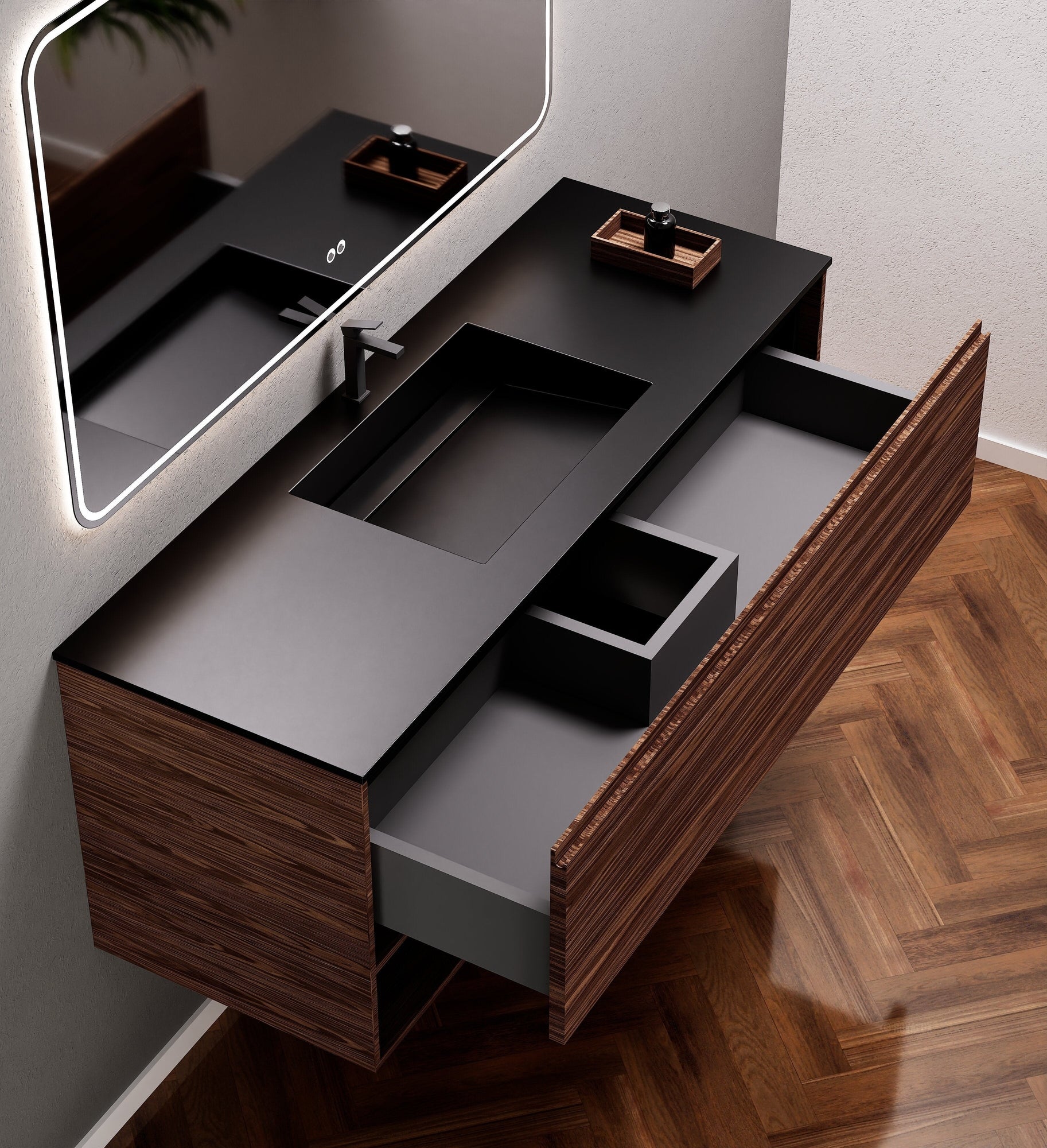 Aurora Frame – Corian® Basin with 1 Drawer and Bottom Shelf - ROVALUX