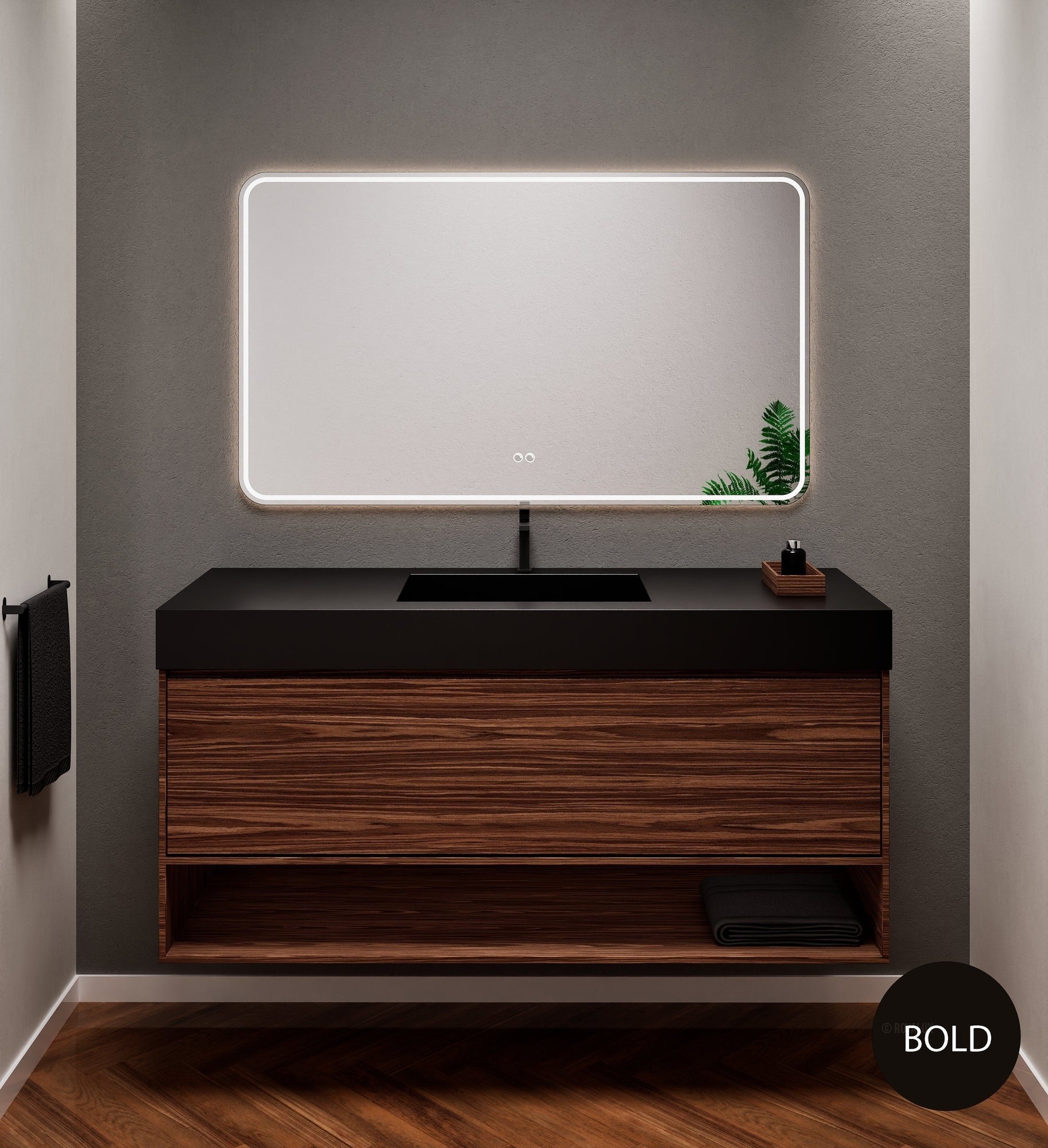 Aurora Frame – Corian® Basin with 1 Drawer and Bottom Shelf - ROVALUX