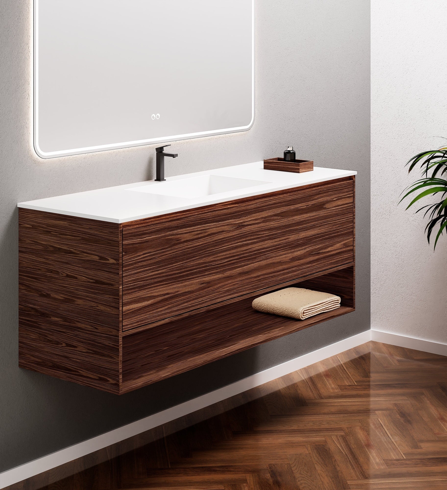 Aurora Frame – Corian® Basin with 1 Drawer and Bottom Shelf - ROVALUX