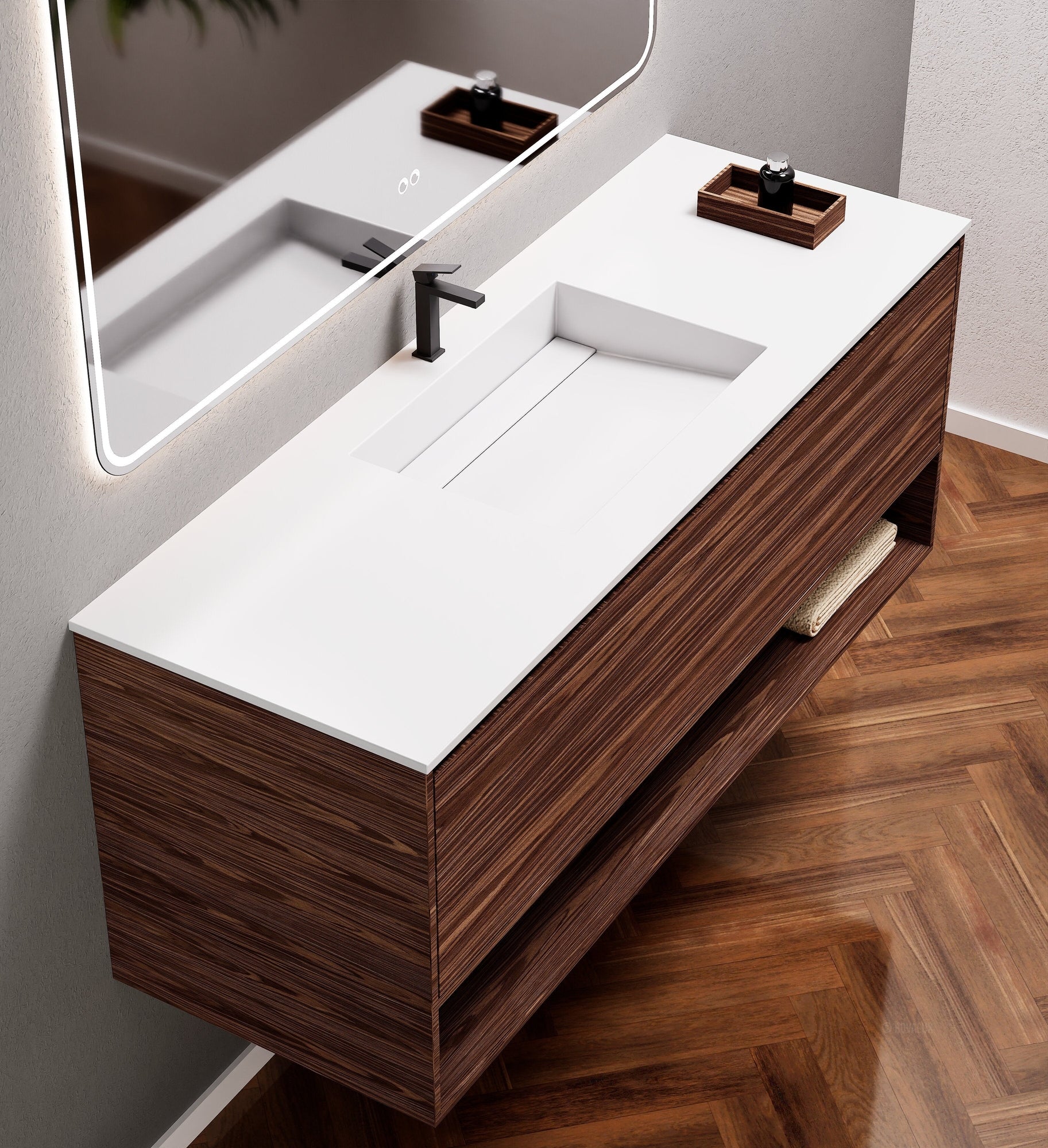 Aurora Frame – Corian® Basin with 1 Drawer and Bottom Shelf - ROVALUX