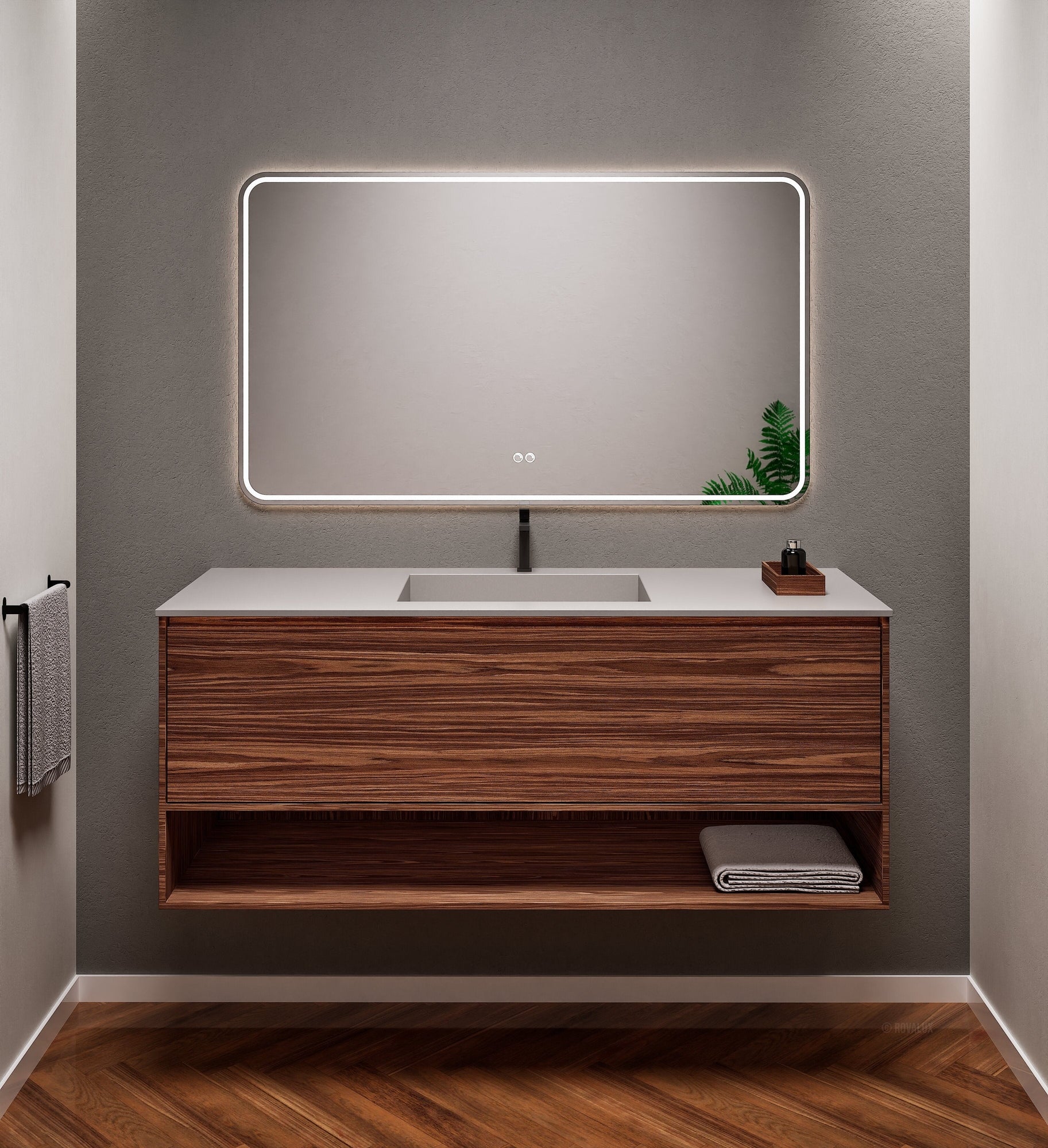 Aurora Frame – Corian® Basin with 1 Drawer and Bottom Shelf - ROVALUX