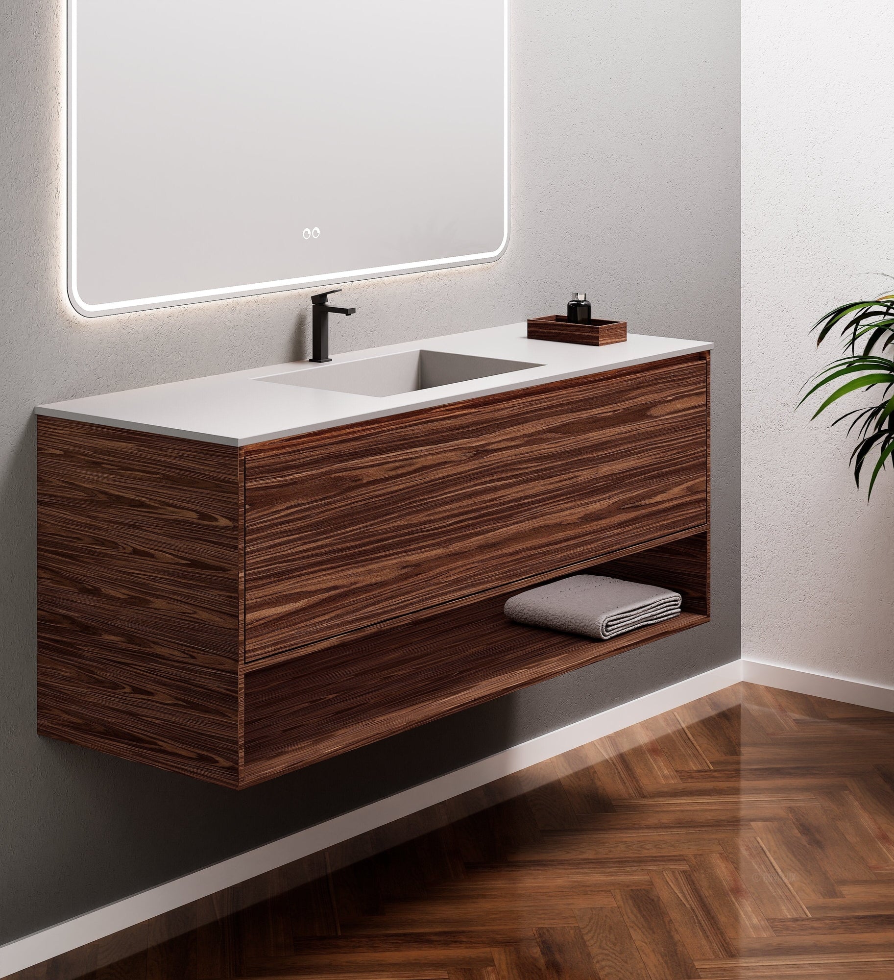 Aurora Frame – Corian® Basin with 1 Drawer and Bottom Shelf - ROVALUX