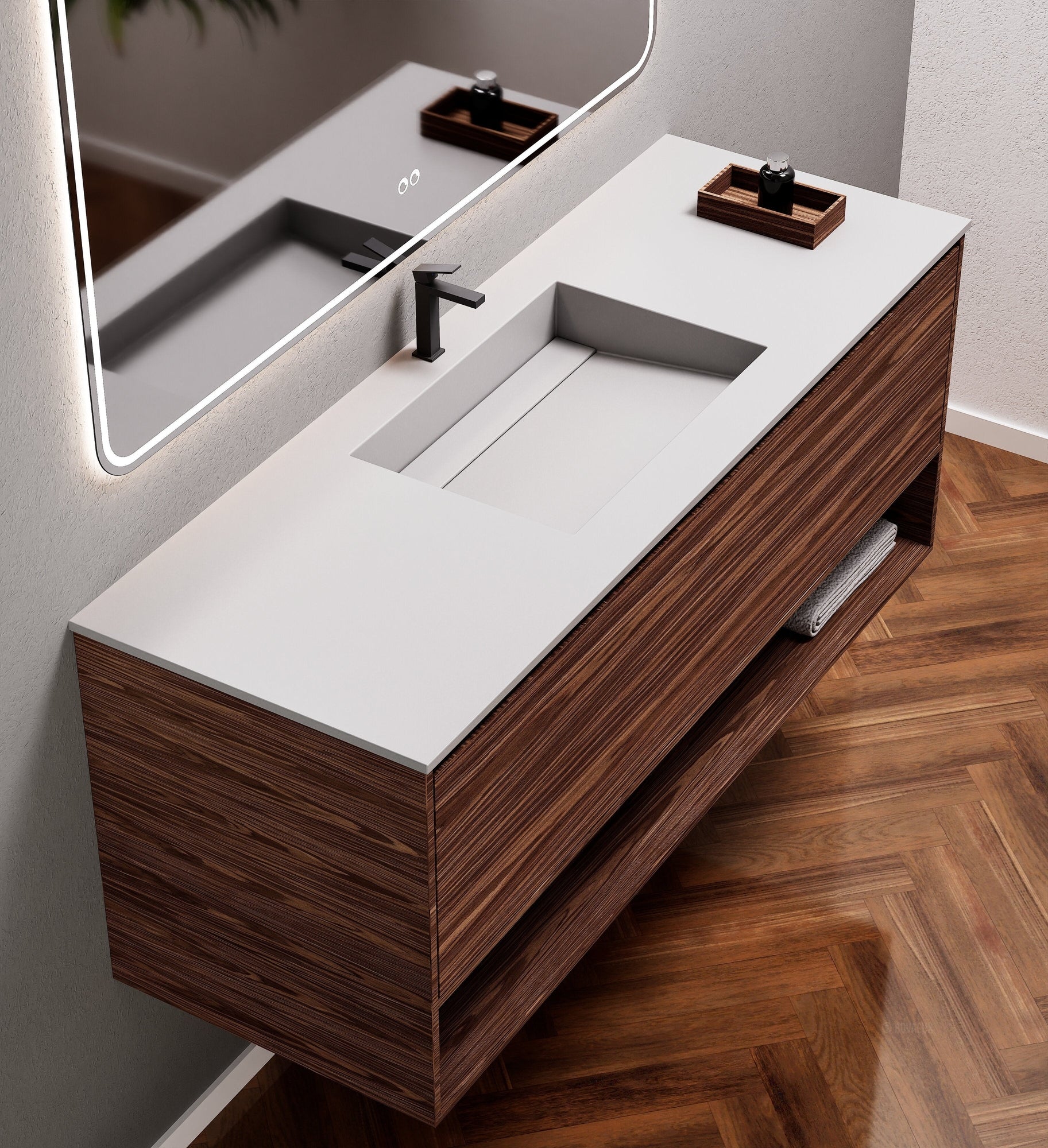 Aurora Frame – Corian® Basin with 1 Drawer and Bottom Shelf - ROVALUX