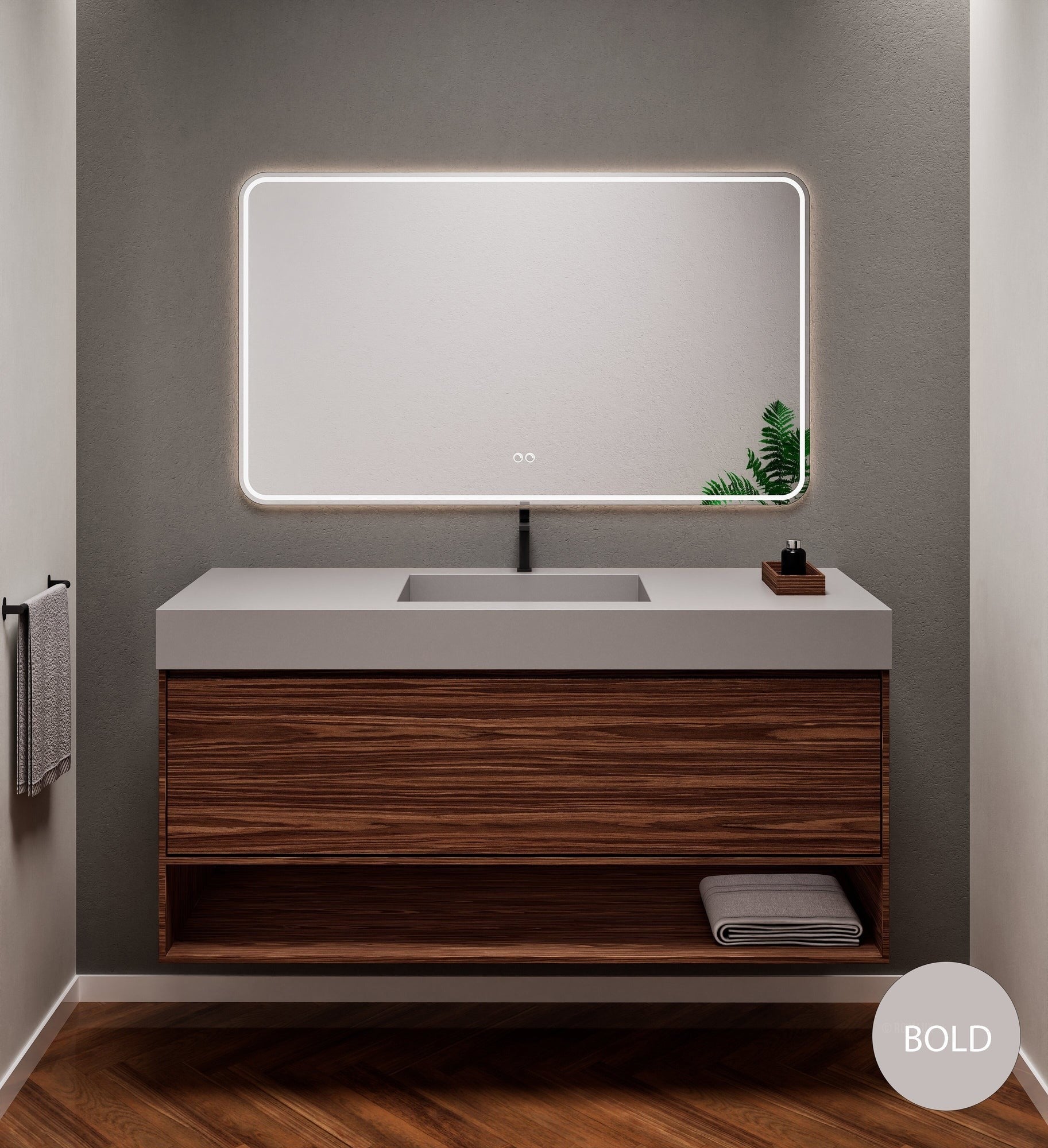Aurora Frame – Corian® Basin with 1 Drawer and Bottom Shelf - ROVALUX