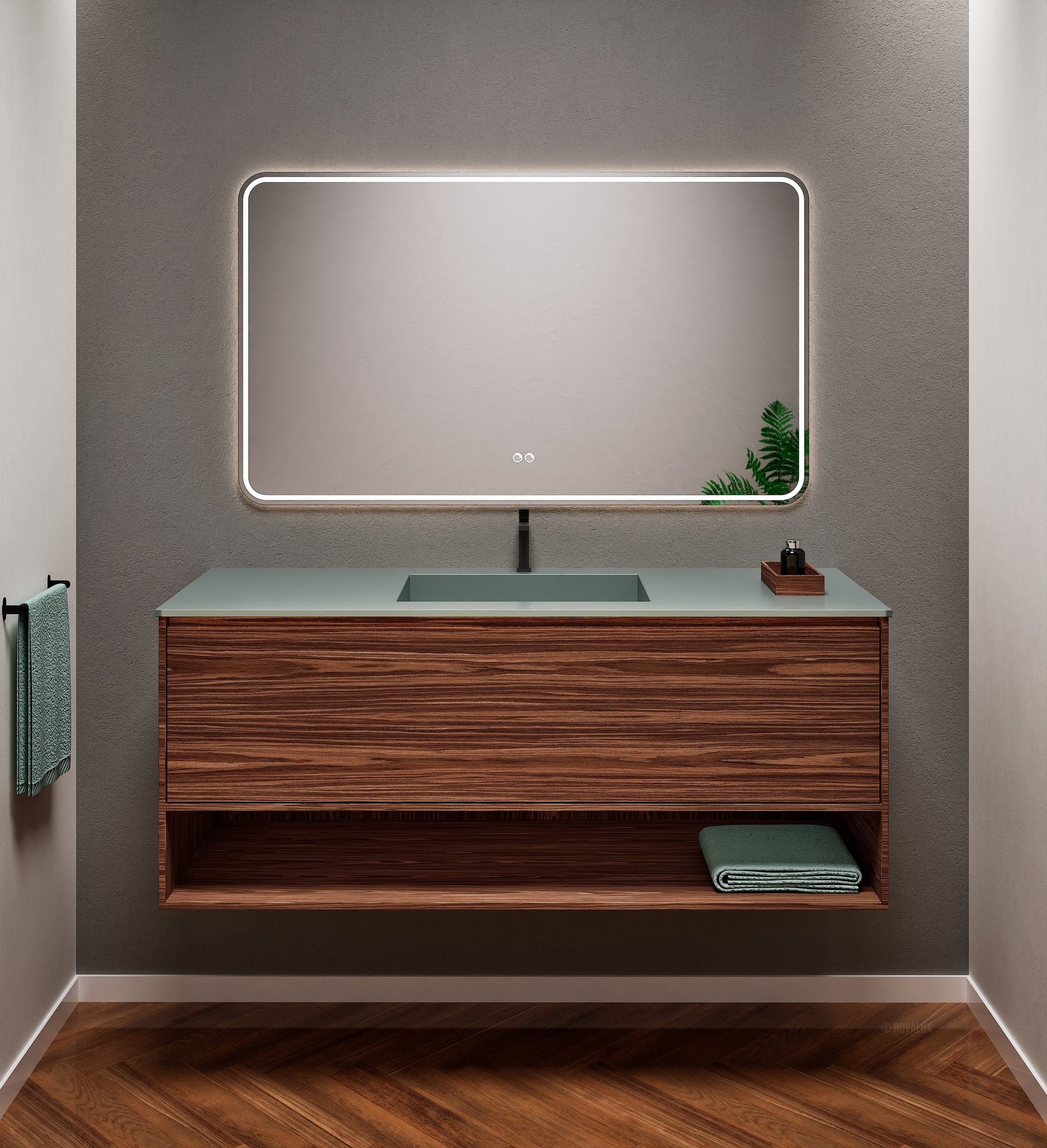Aurora Frame – Corian® Basin with 1 Drawer and Bottom Shelf - ROVALUX