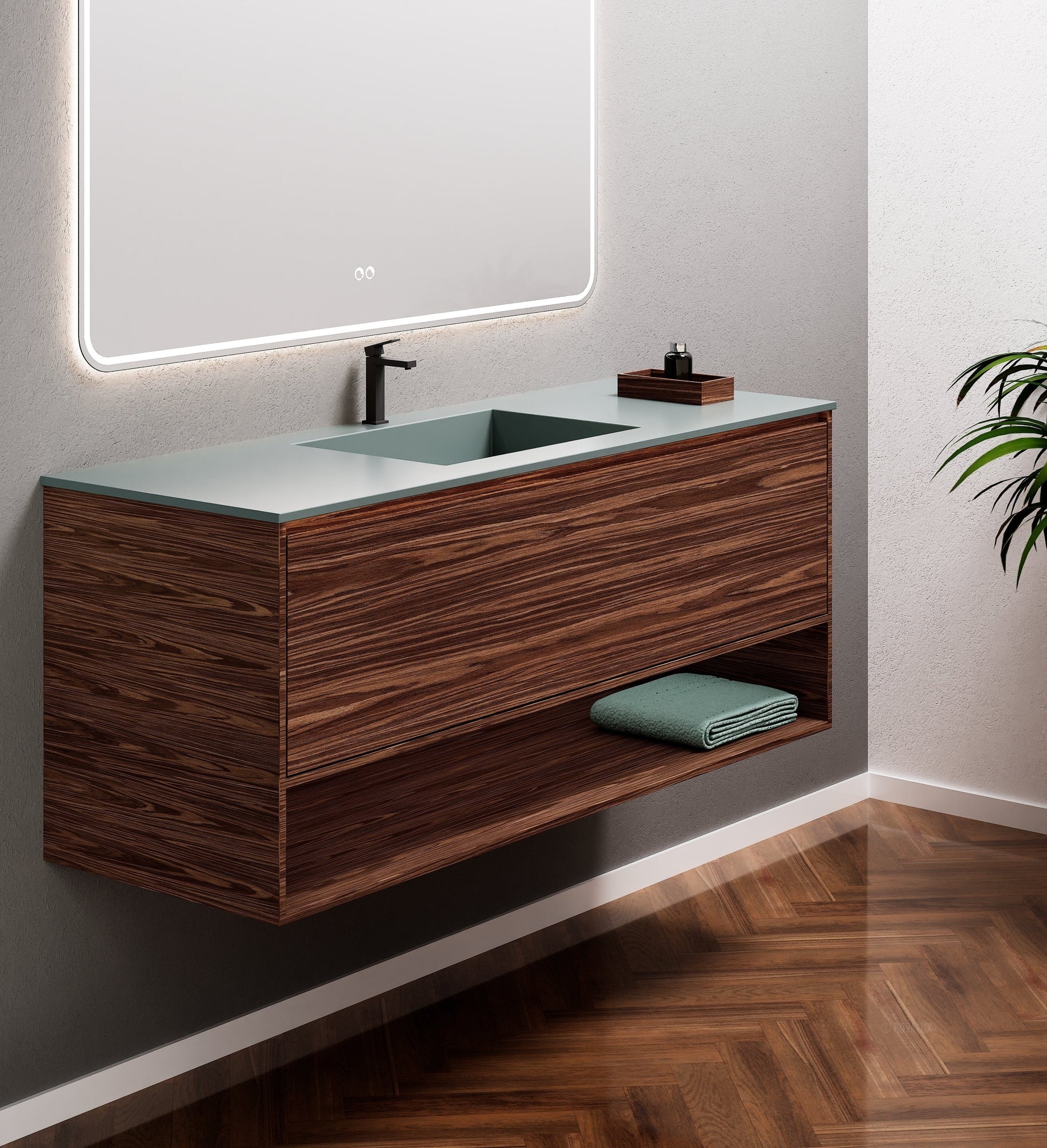 Aurora Frame – Corian® Basin with 1 Drawer and Bottom Shelf - ROVALUX