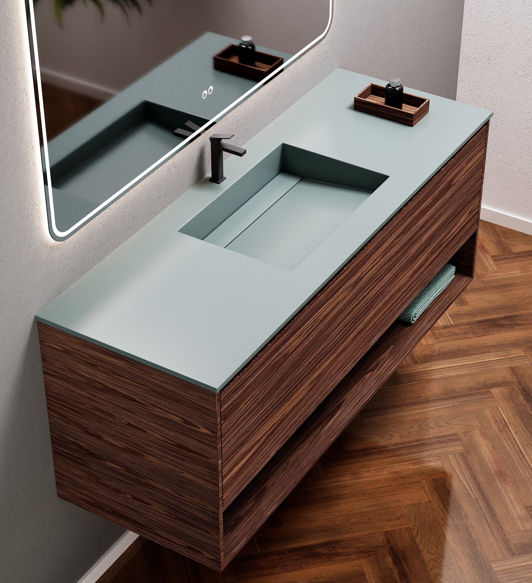 Aurora Frame – Corian® Basin with 1 Drawer and Bottom Shelf - ROVALUX