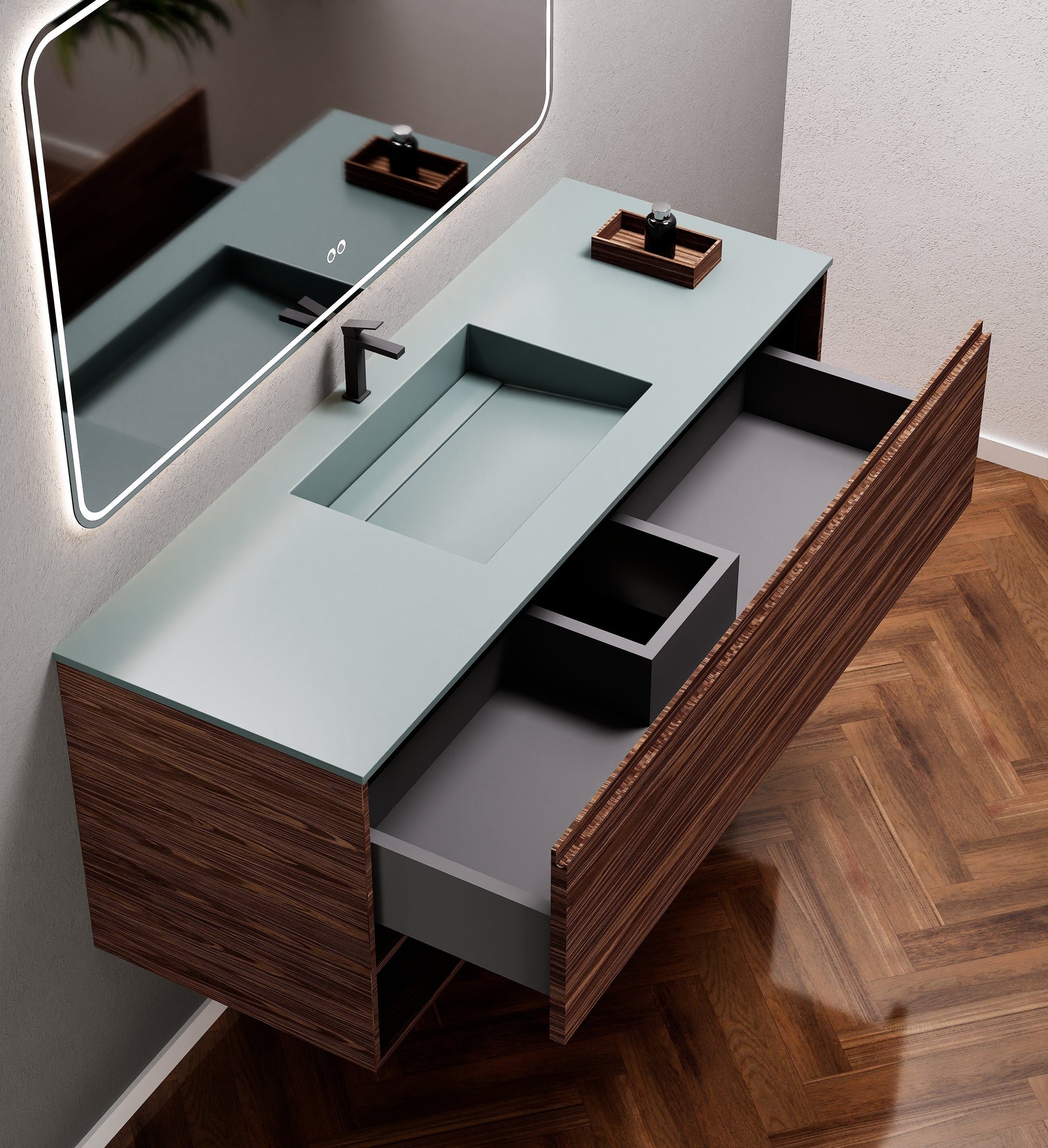 Aurora Frame – Corian® Basin with 1 Drawer and Bottom Shelf - ROVALUX
