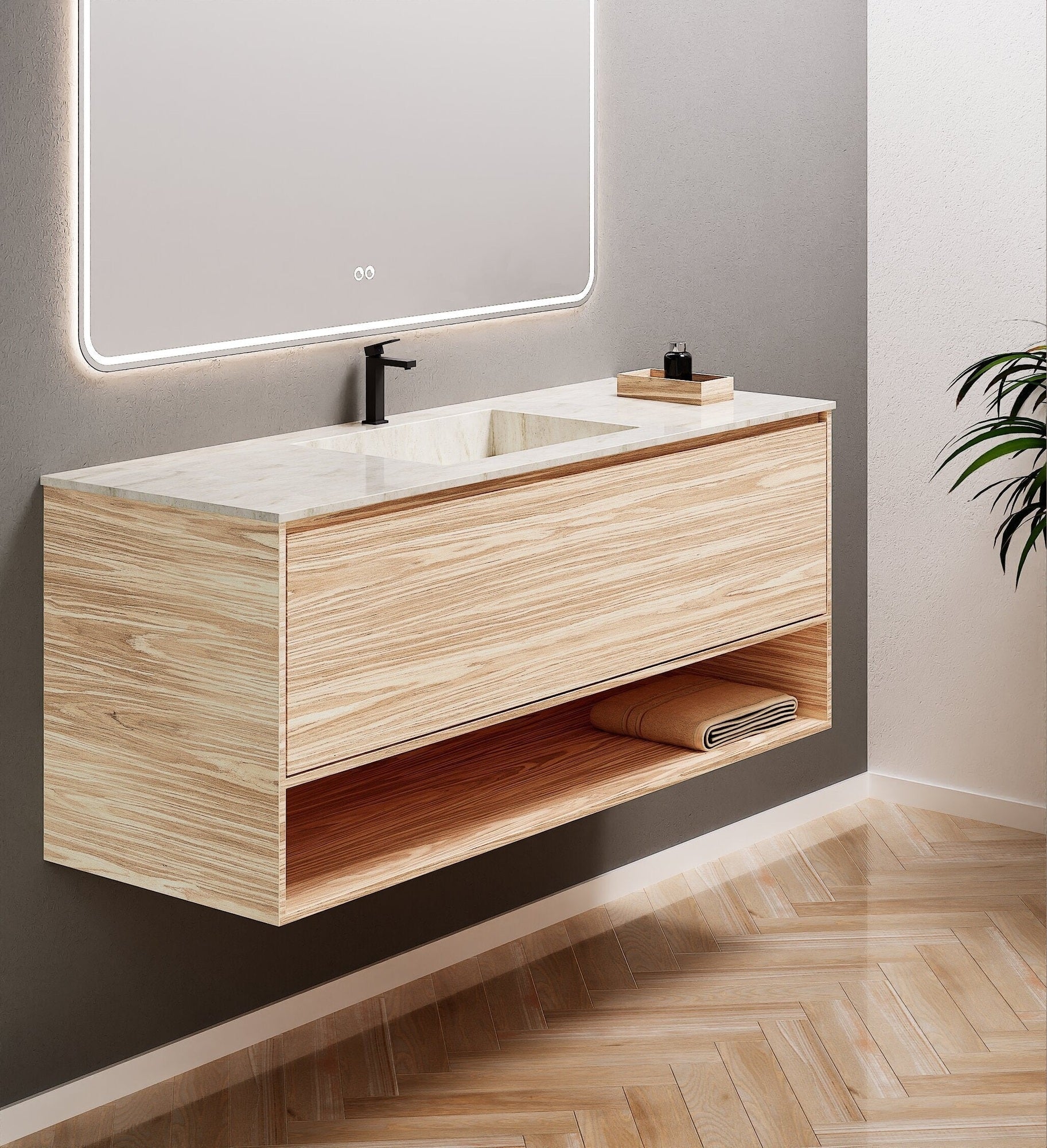 Aurora Frame – Corian® Basin with 1 Drawer and Bottom Shelf - ROVALUX