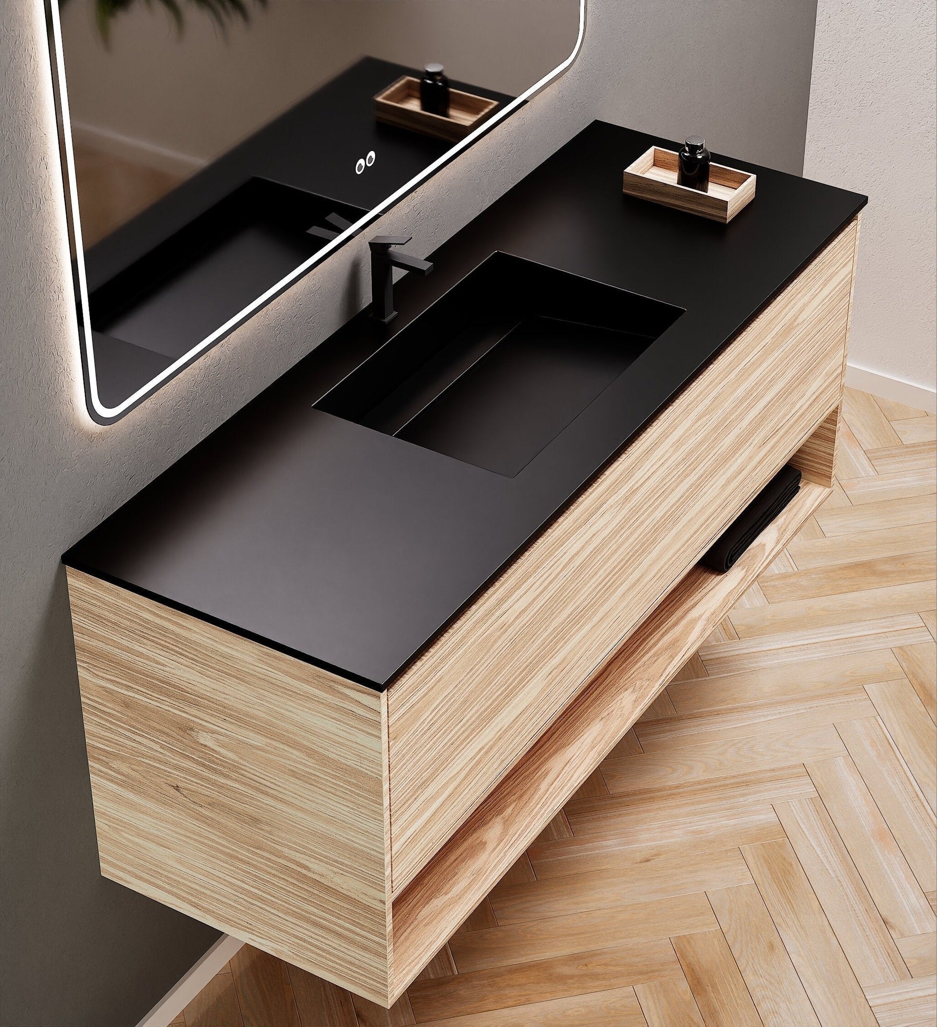 Aurora Frame – Corian® Basin with 1 Drawer and Bottom Shelf - ROVALUX