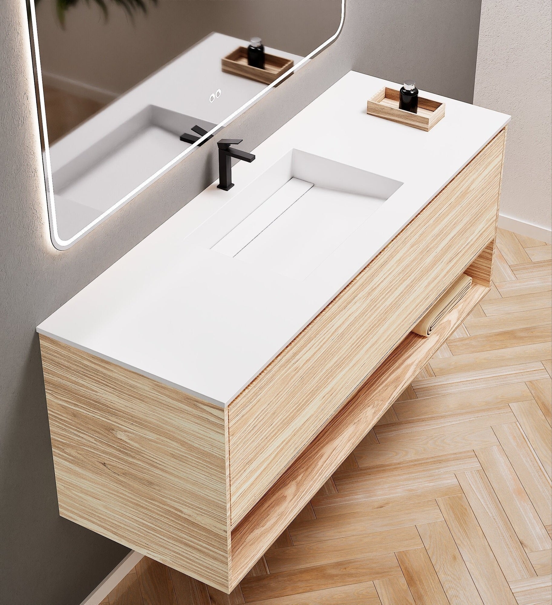 Aurora Frame – Corian® Basin with 1 Drawer and Bottom Shelf - ROVALUX