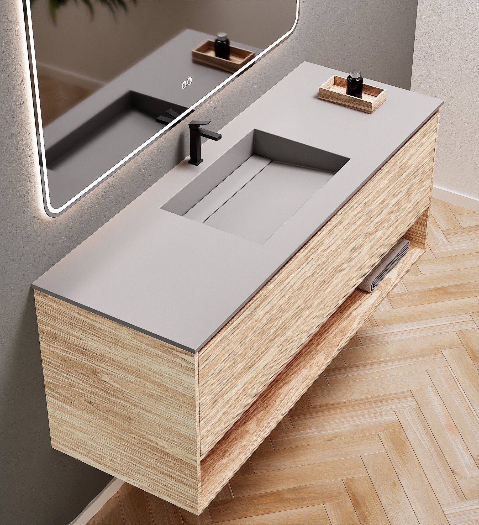Aurora Frame – Corian® Basin with 1 Drawer and Bottom Shelf - ROVALUX