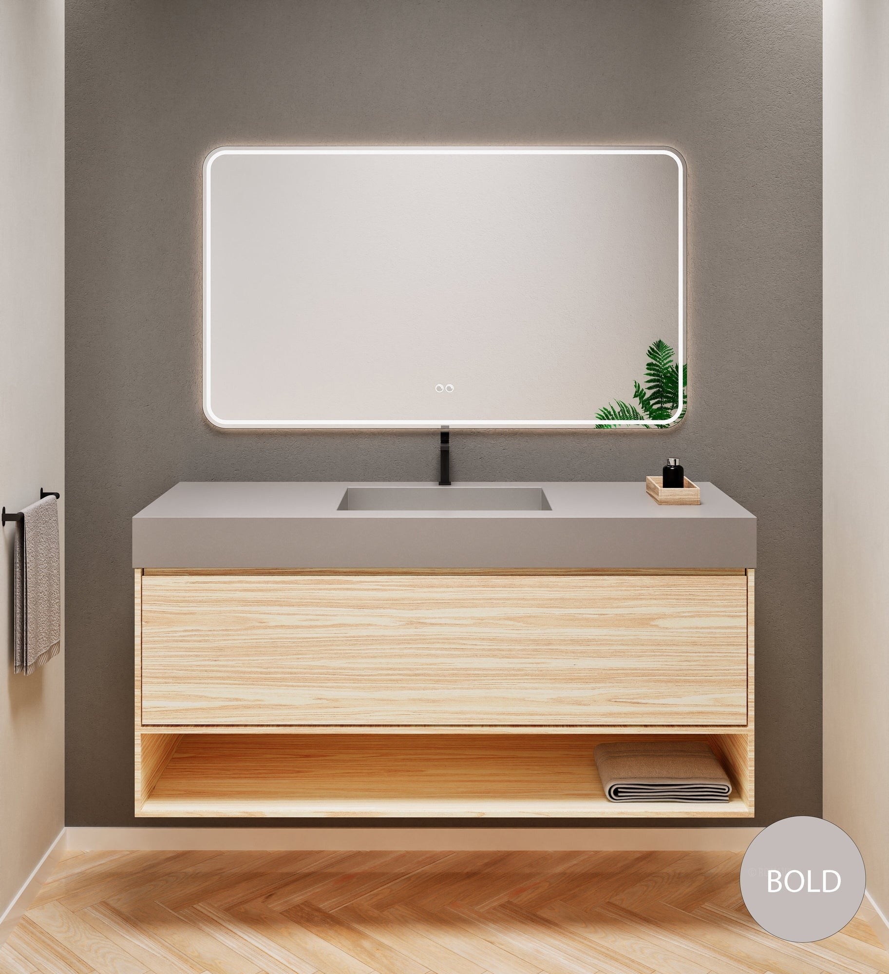 Aurora Frame – Corian® Basin with 1 Drawer and Bottom Shelf - ROVALUX