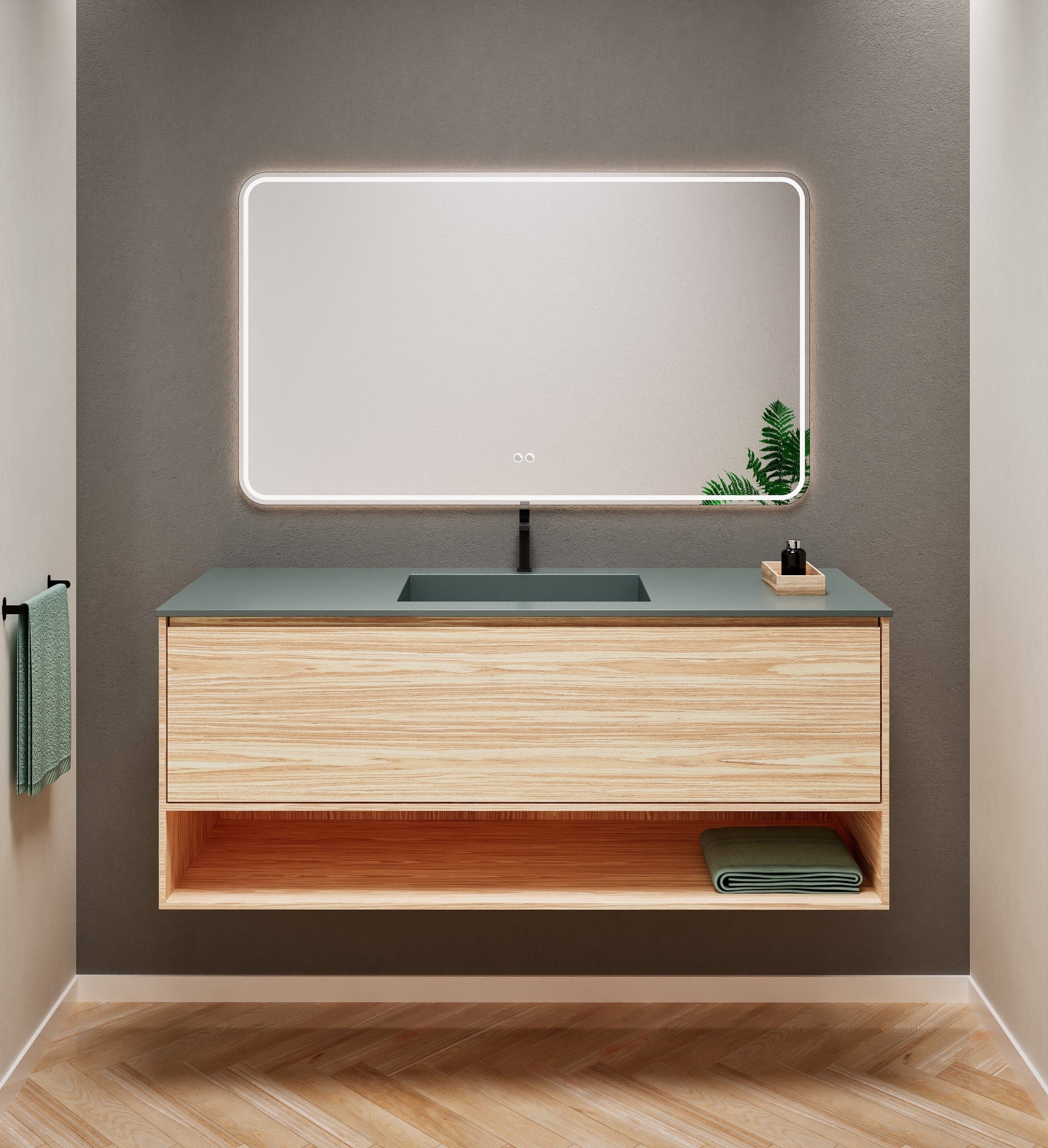 Aurora Frame – Corian® Basin with 1 Drawer and Bottom Shelf - ROVALUX