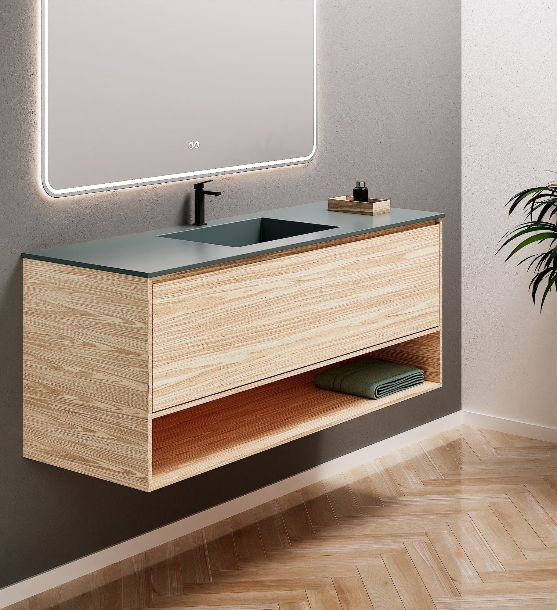 Aurora Frame – Corian® Basin with 1 Drawer and Bottom Shelf - ROVALUX