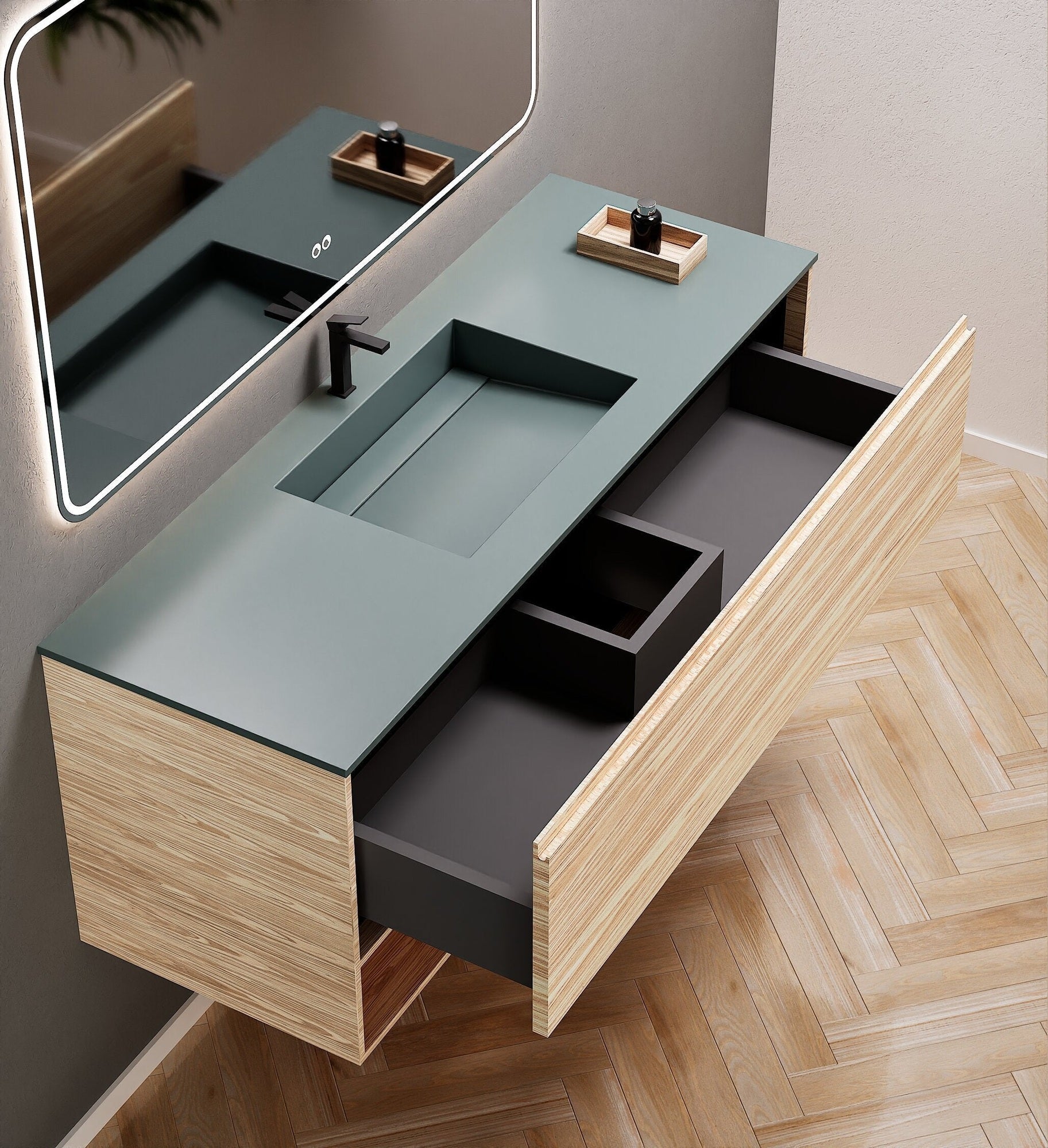 Aurora Frame – Corian® Basin with 1 Drawer and Bottom Shelf - ROVALUX