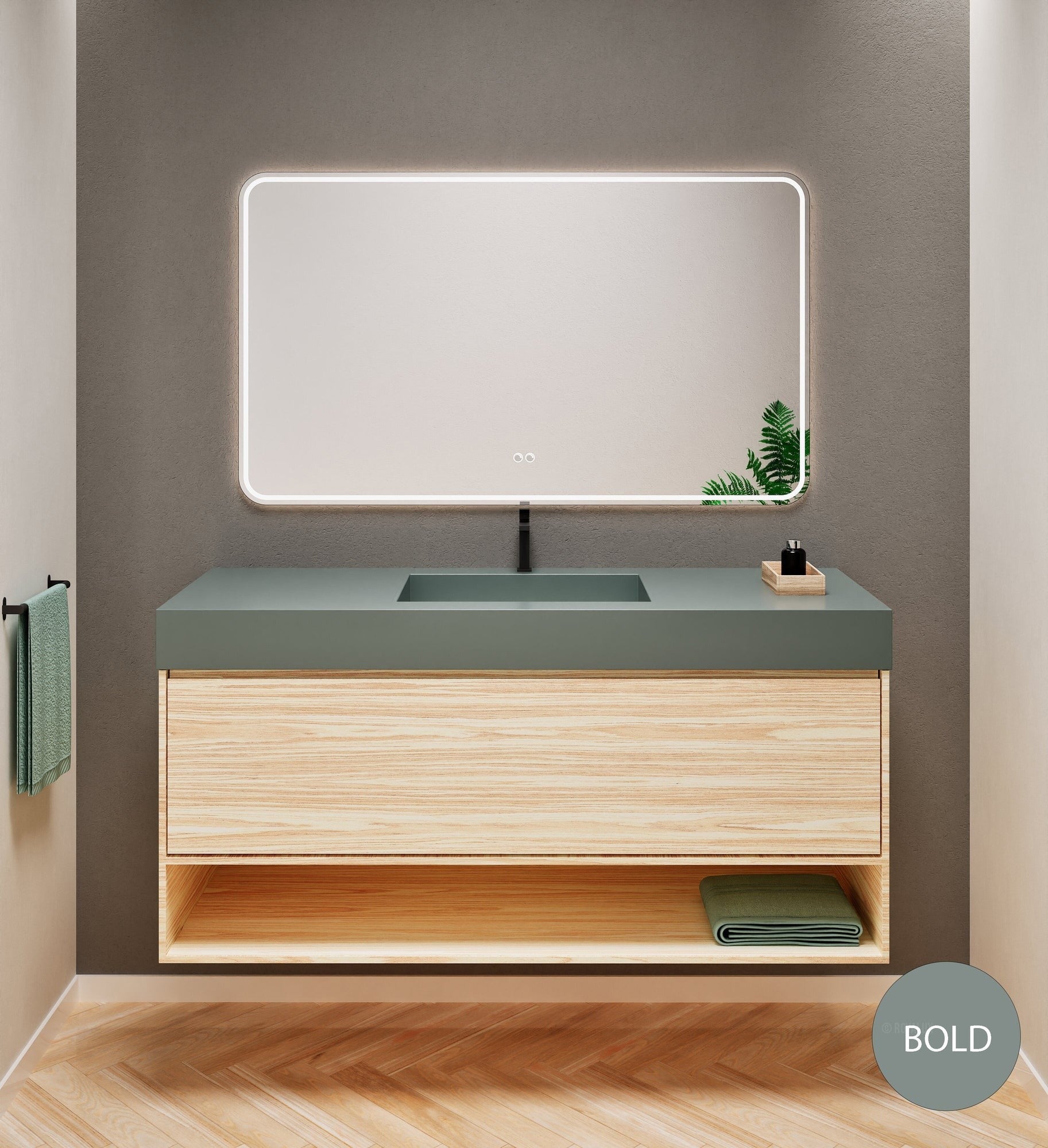 Aurora Frame – Corian® Basin with 1 Drawer and Bottom Shelf - ROVALUX