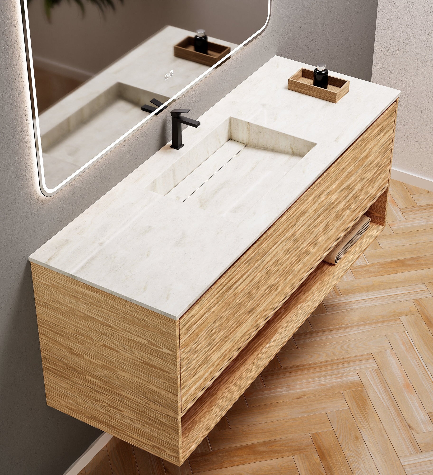 Aurora Frame – Corian® Basin with 1 Drawer and Bottom Shelf - ROVALUX