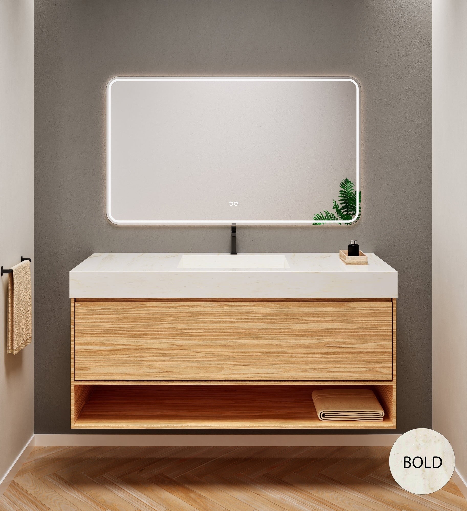 Aurora Frame – Corian® Basin with 1 Drawer and Bottom Shelf - ROVALUX