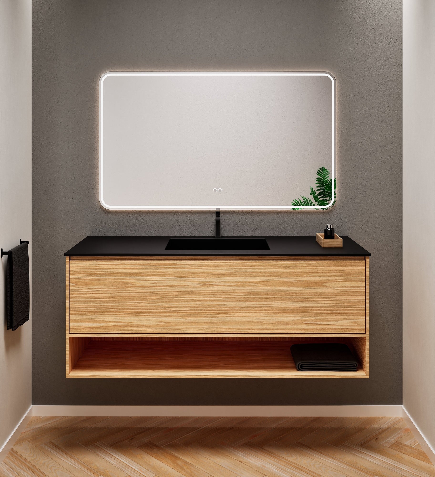 Aurora Frame – Corian® Basin with 1 Drawer and Bottom Shelf - ROVALUX