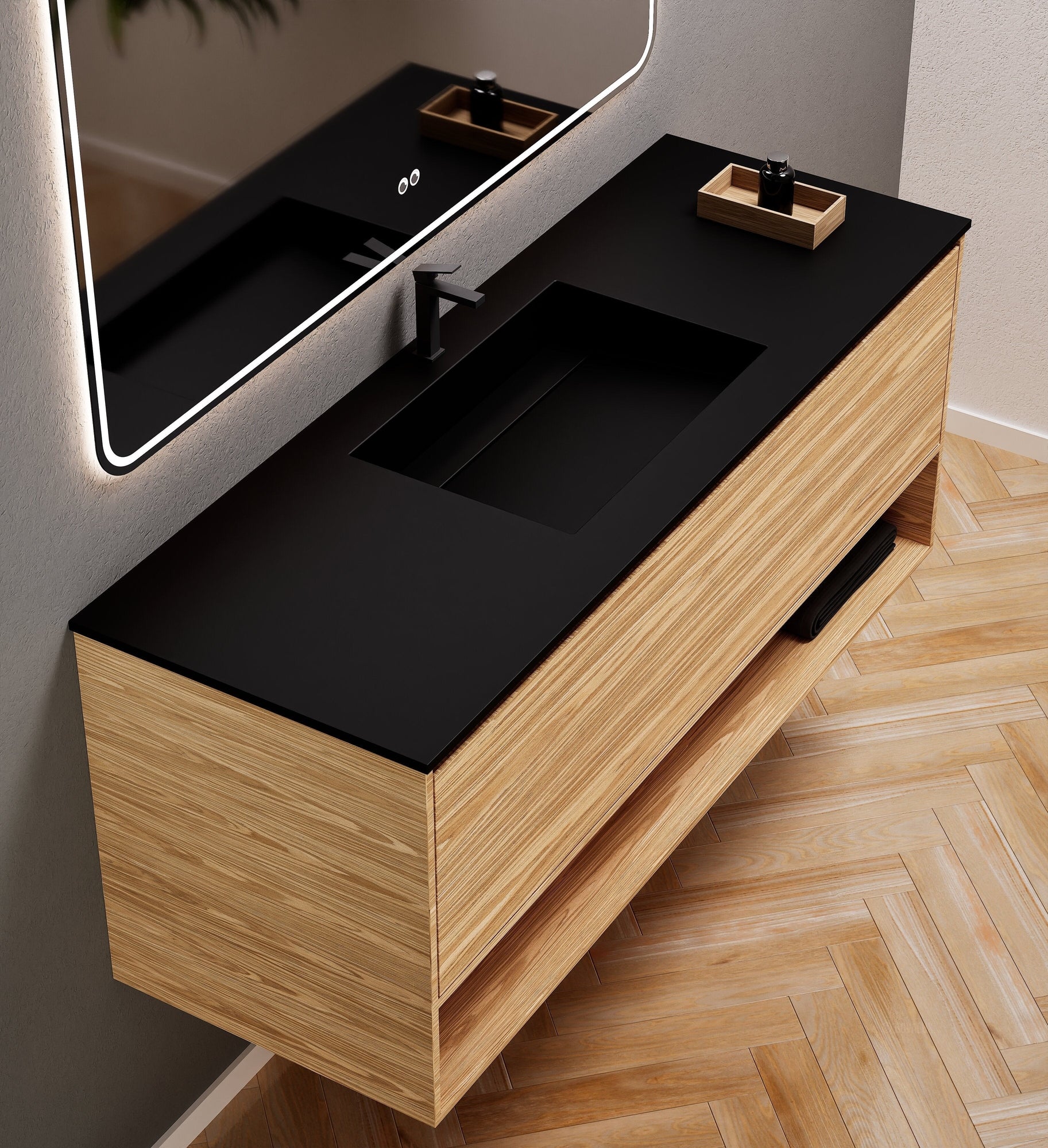 Aurora Frame – Corian® Basin with 1 Drawer and Bottom Shelf - ROVALUX