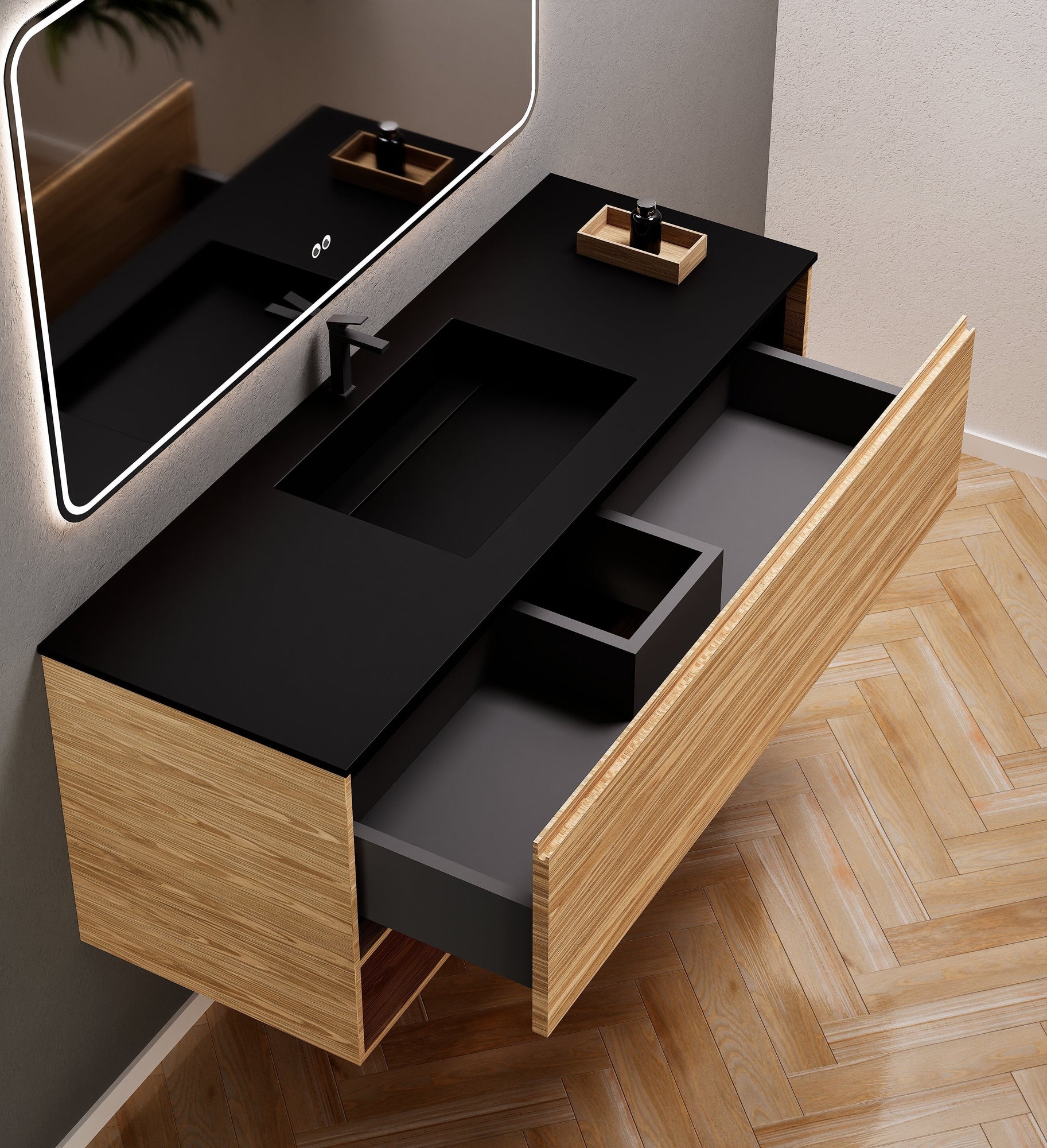 Aurora Frame – Corian® Basin with 1 Drawer and Bottom Shelf - ROVALUX